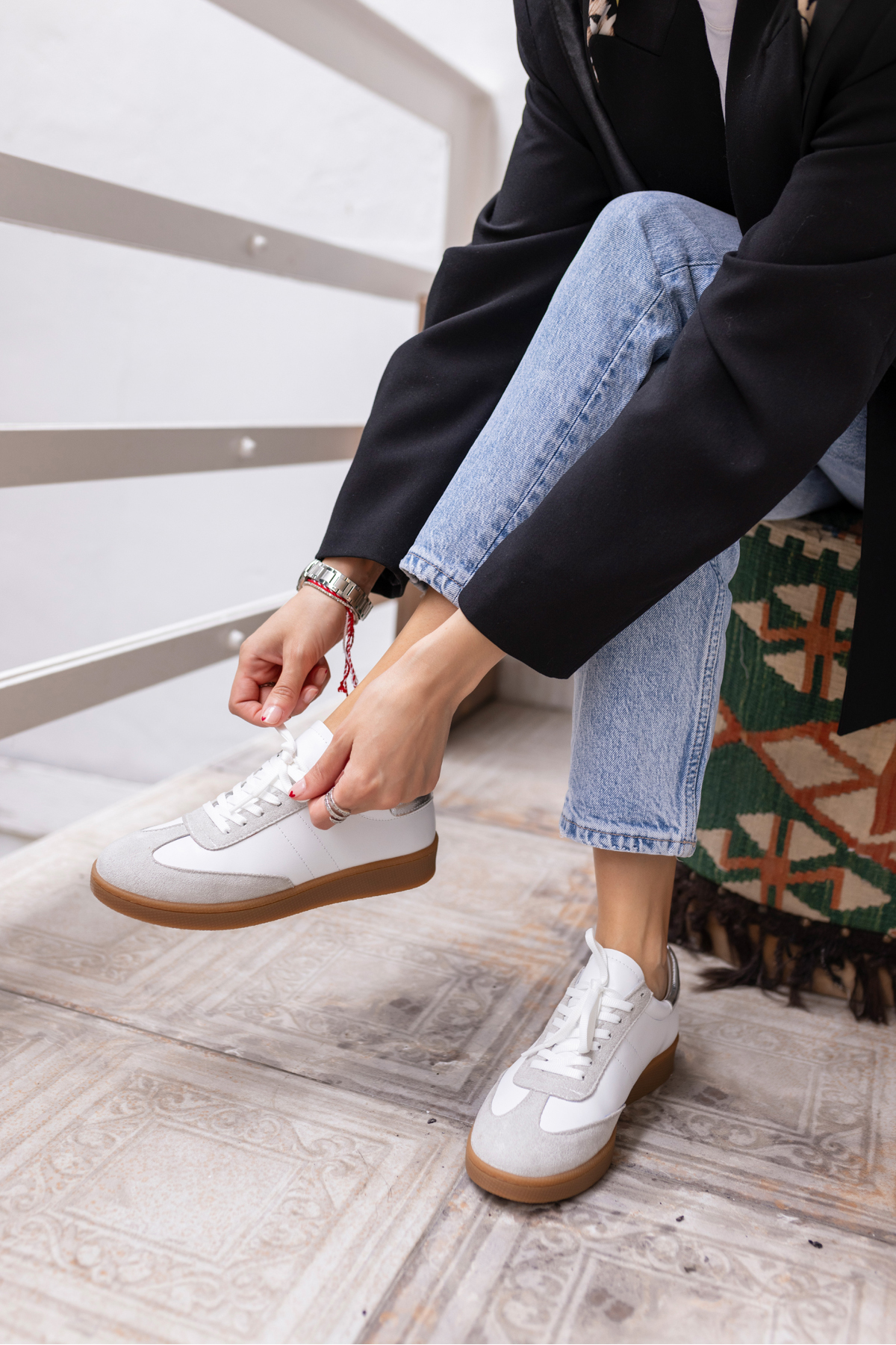 STEPY KADİN BEYAZ CİLT SAMBA TARZİ SNEAKER