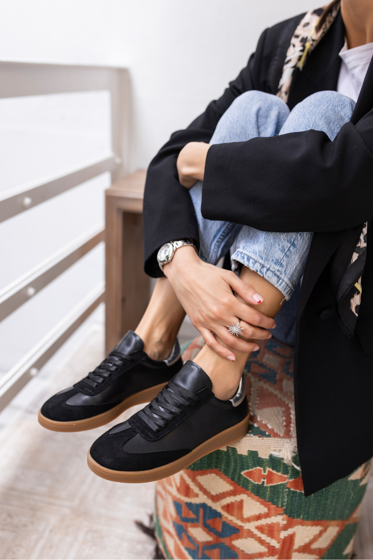 STEPY KADİN BEYAZ CİLT SAMBA TARZİ SNEAKER