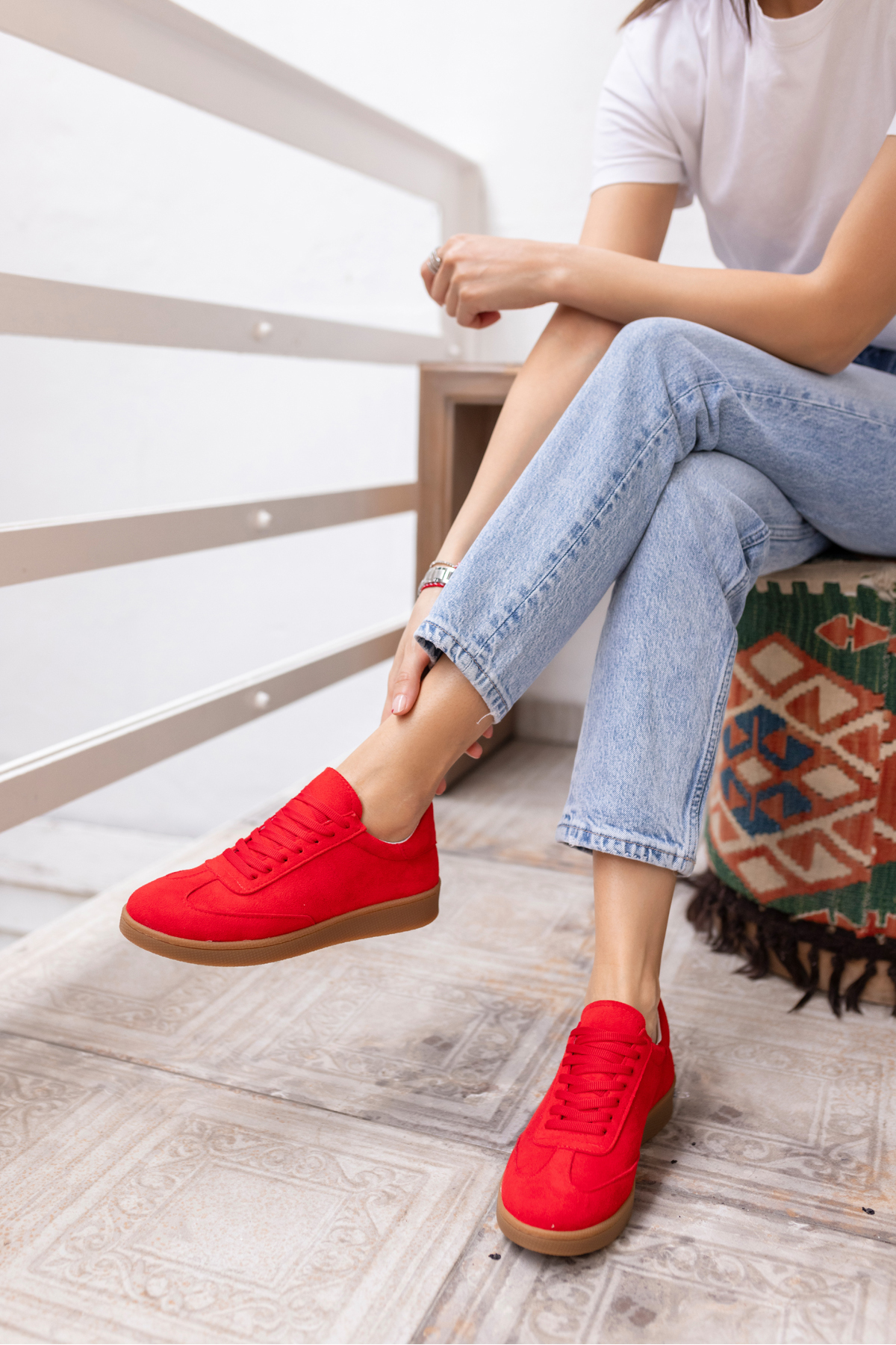 STEPY KADİN BEYAZ CİLT SAMBA TARZİ SNEAKER
