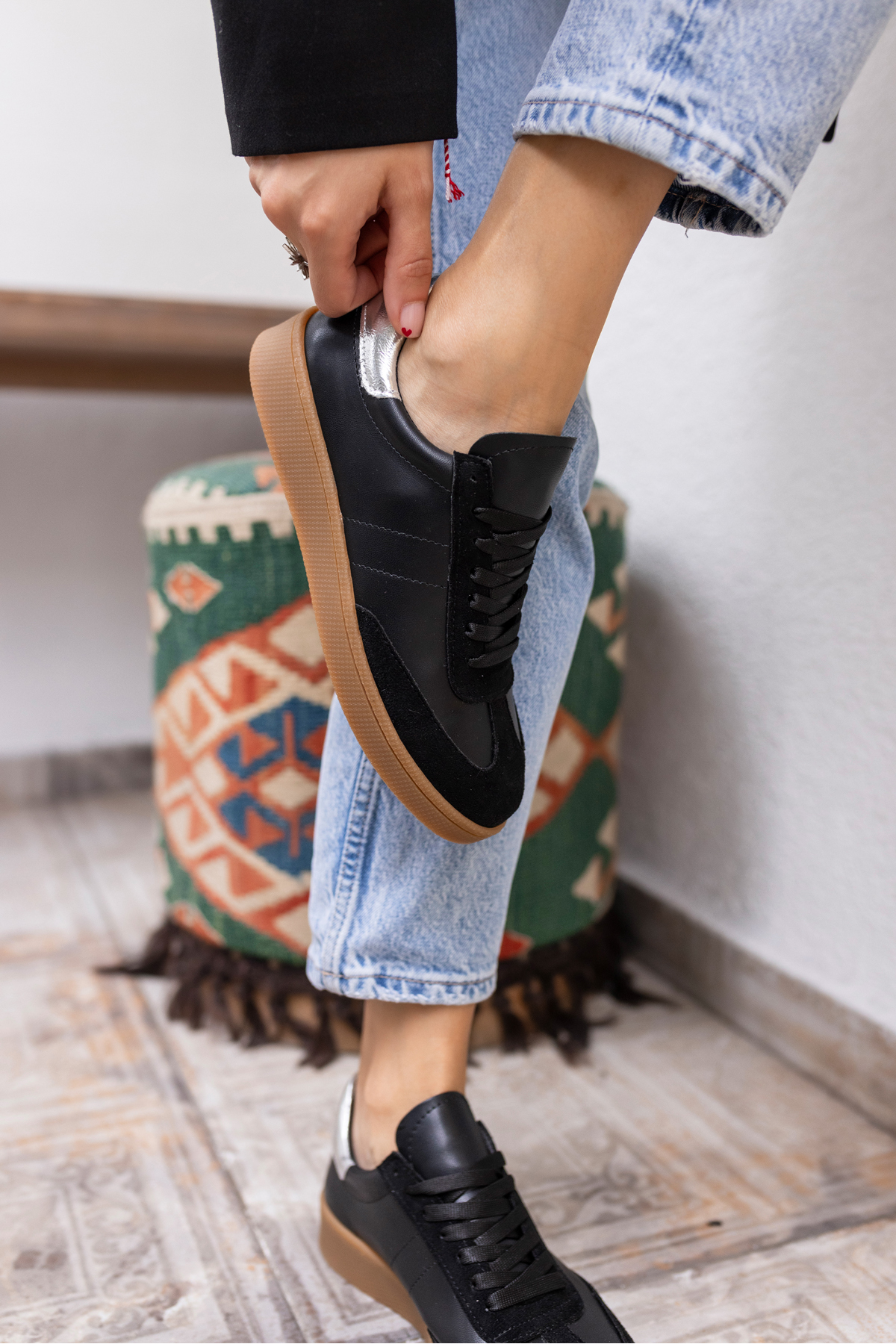 STEPY KADİN BEYAZ CİLT SAMBA TARZİ SNEAKER