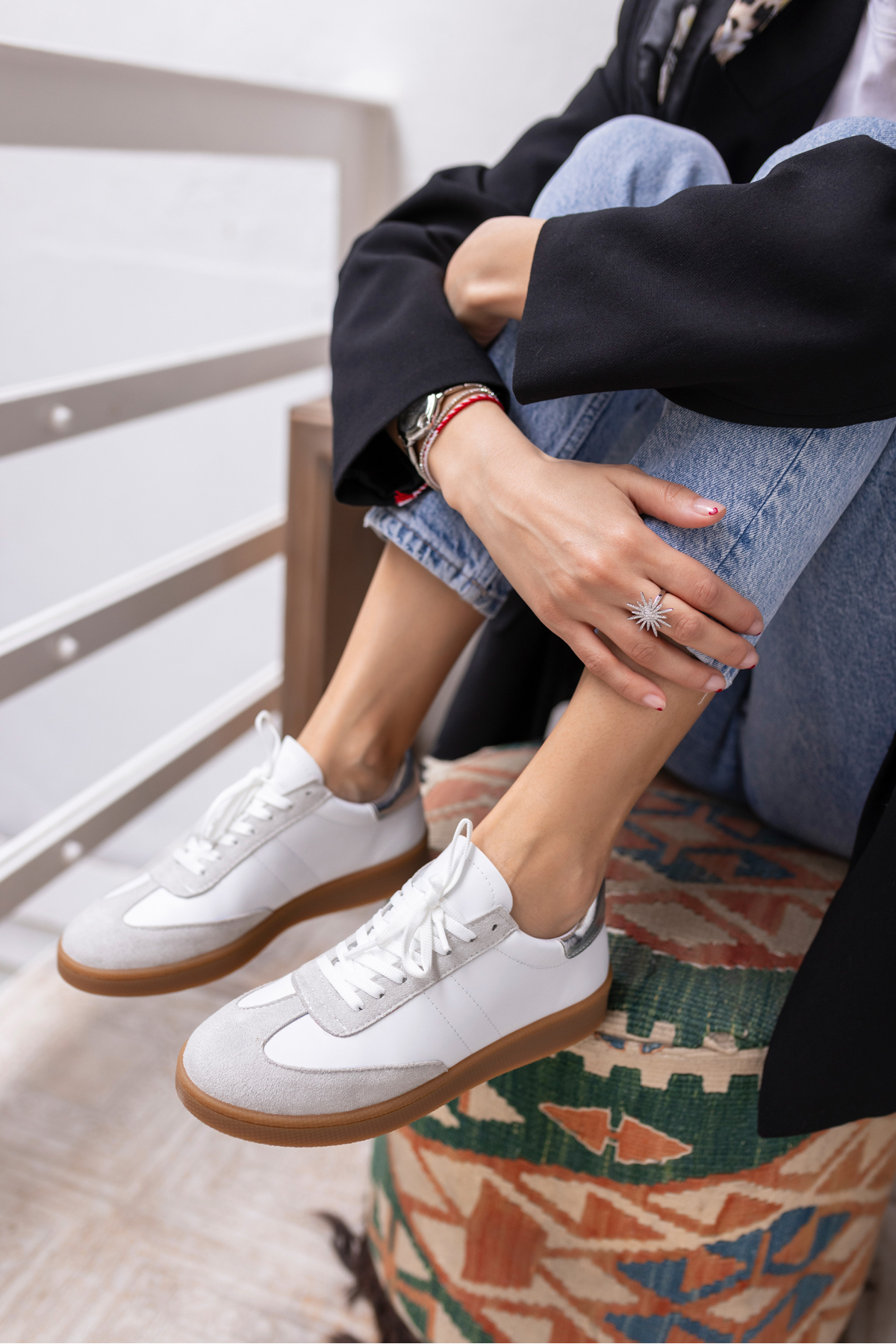 STEPY KADİN BEYAZ CİLT SAMBA TARZİ SNEAKER