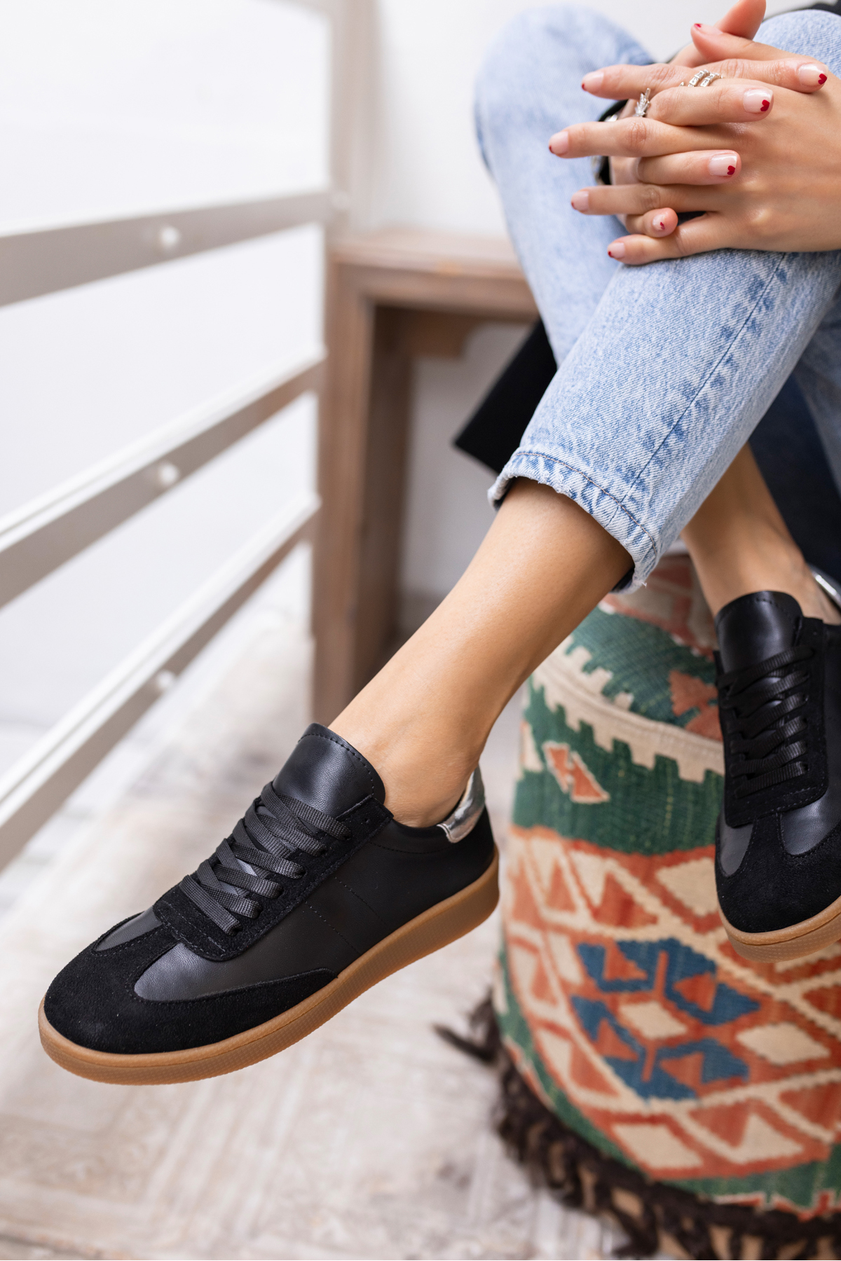 STEPY KADİN BEYAZ CİLT SAMBA TARZİ SNEAKER