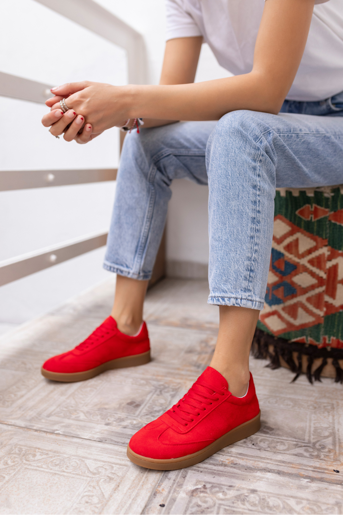 STEPY KADİN BEYAZ CİLT SAMBA TARZİ SNEAKER