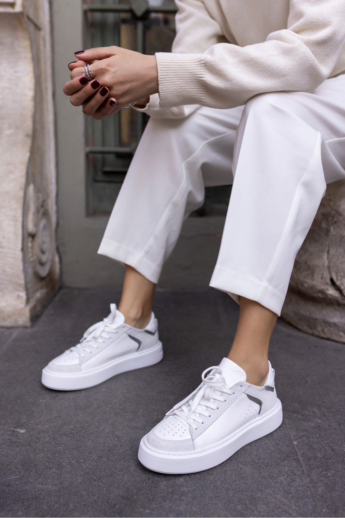 TREE KADIN BEYAZ GERCEK DERİ EVA TABANLİ SNEAKER