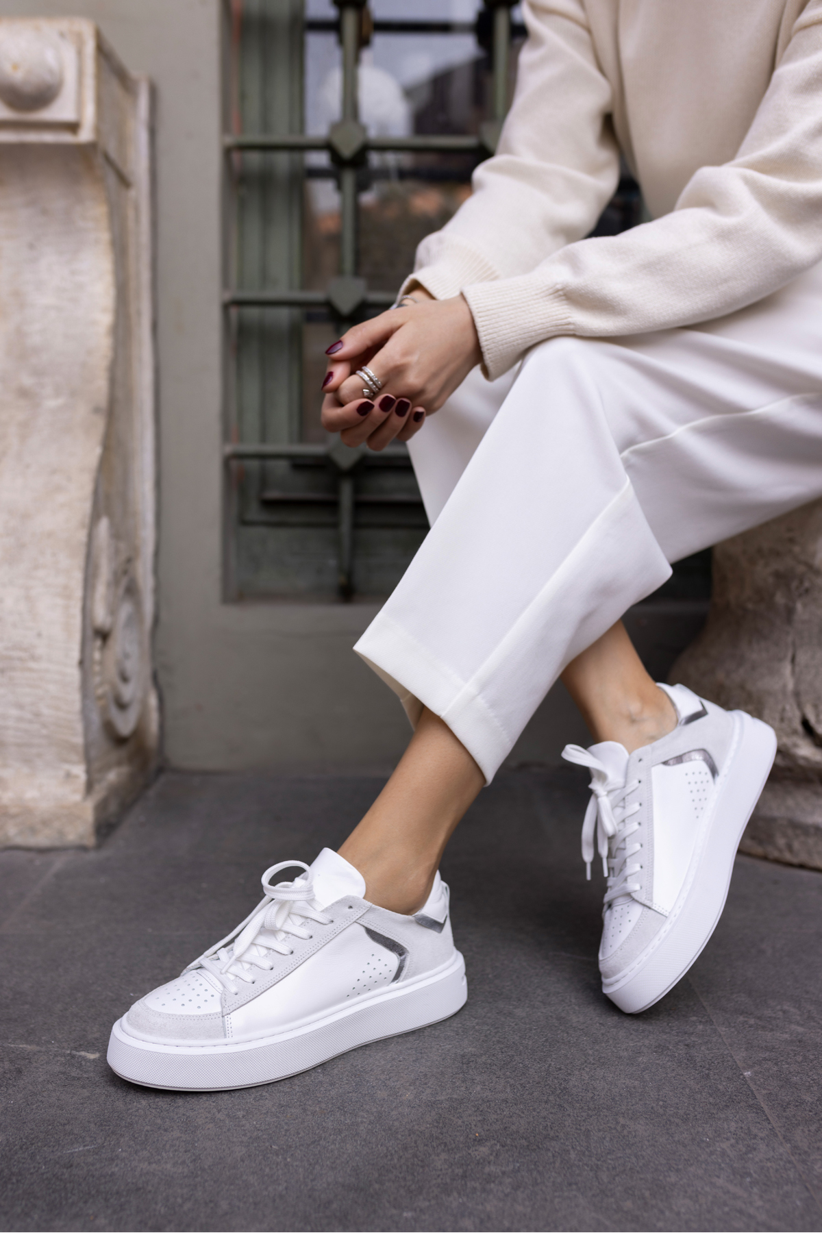 TREE KADIN BEYAZ GERCEK DERİ EVA TABANLİ SNEAKER