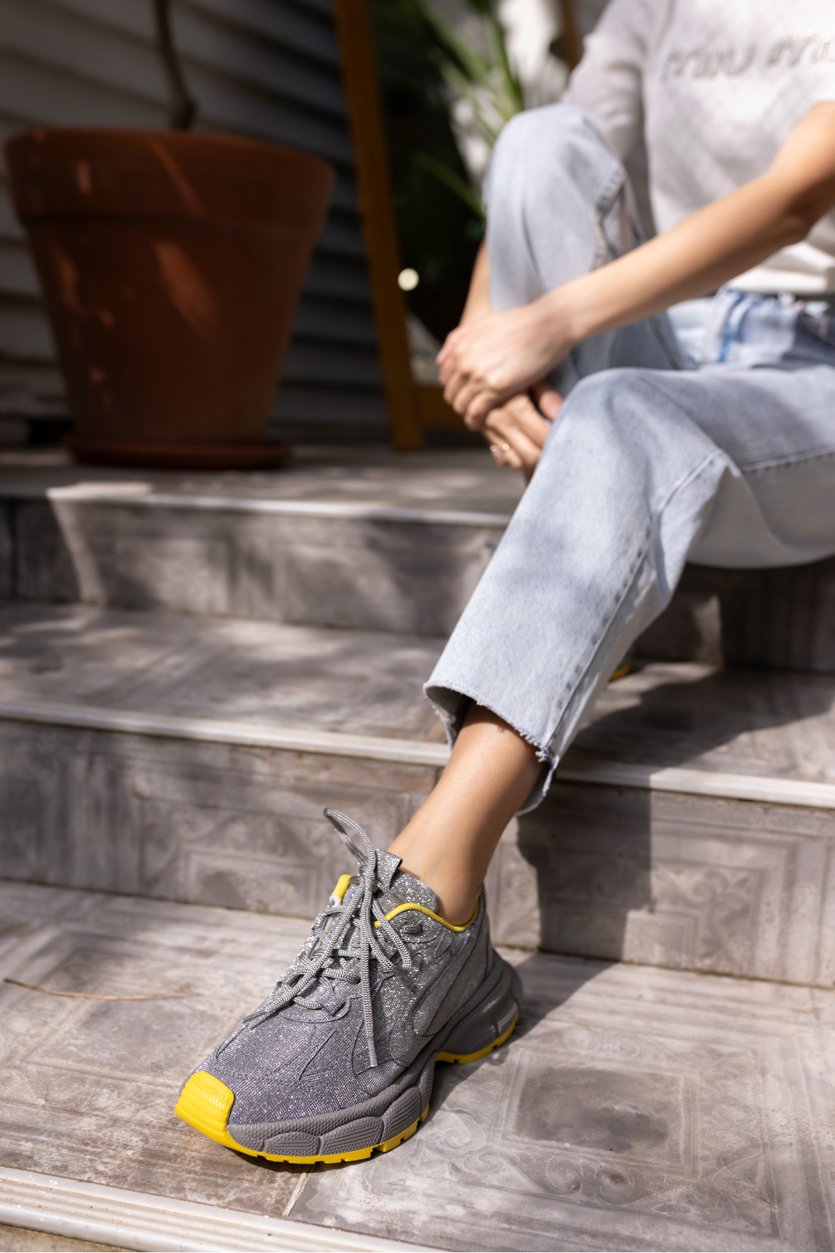 GENT KADİN GUMUS SİMLİ BEYAZ TABAN SNEAKER