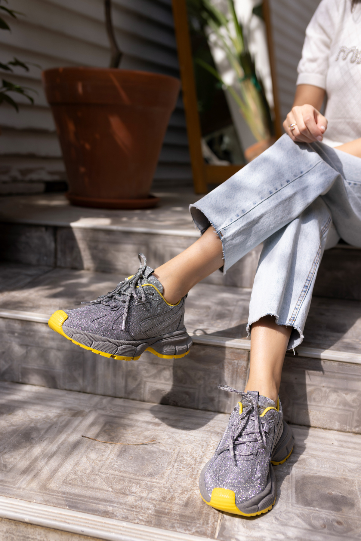 GENT KADİN GUMUS SİMLİ BEYAZ TABAN SNEAKER