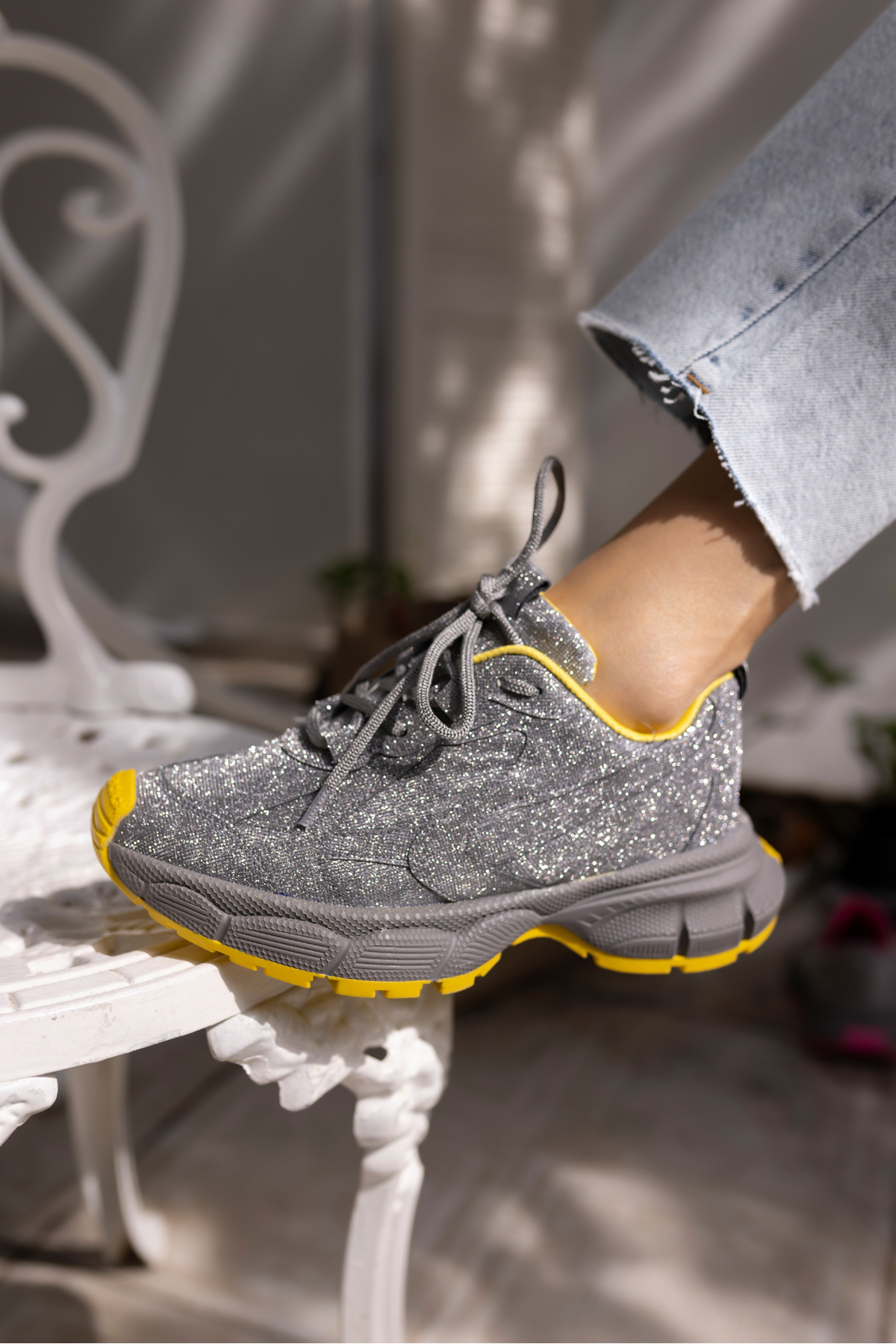 GENT KADİN GUMUS SİMLİ BEYAZ TABAN SNEAKER