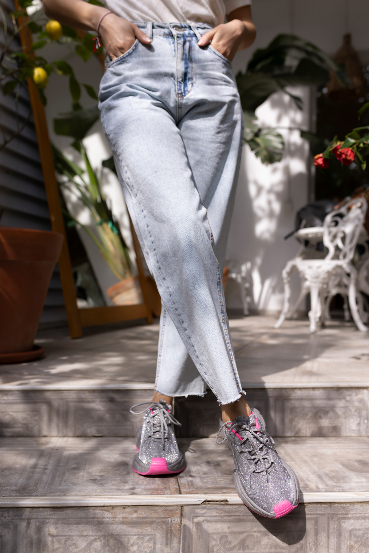 GENT KADİN GUMUS SİMLİ BEYAZ TABAN SNEAKER