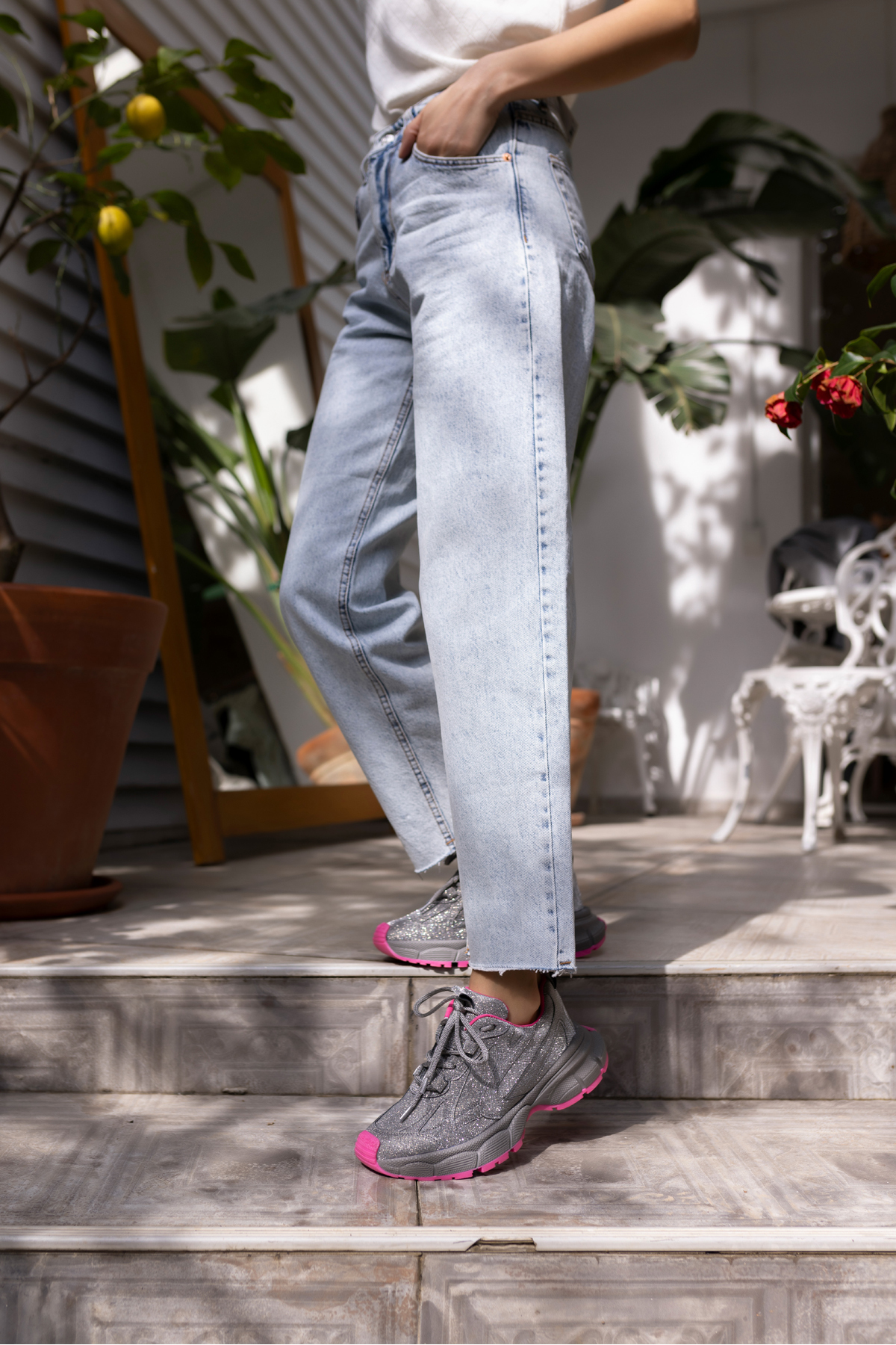 GENT KADİN GUMUS SİMLİ BEYAZ TABAN SNEAKER