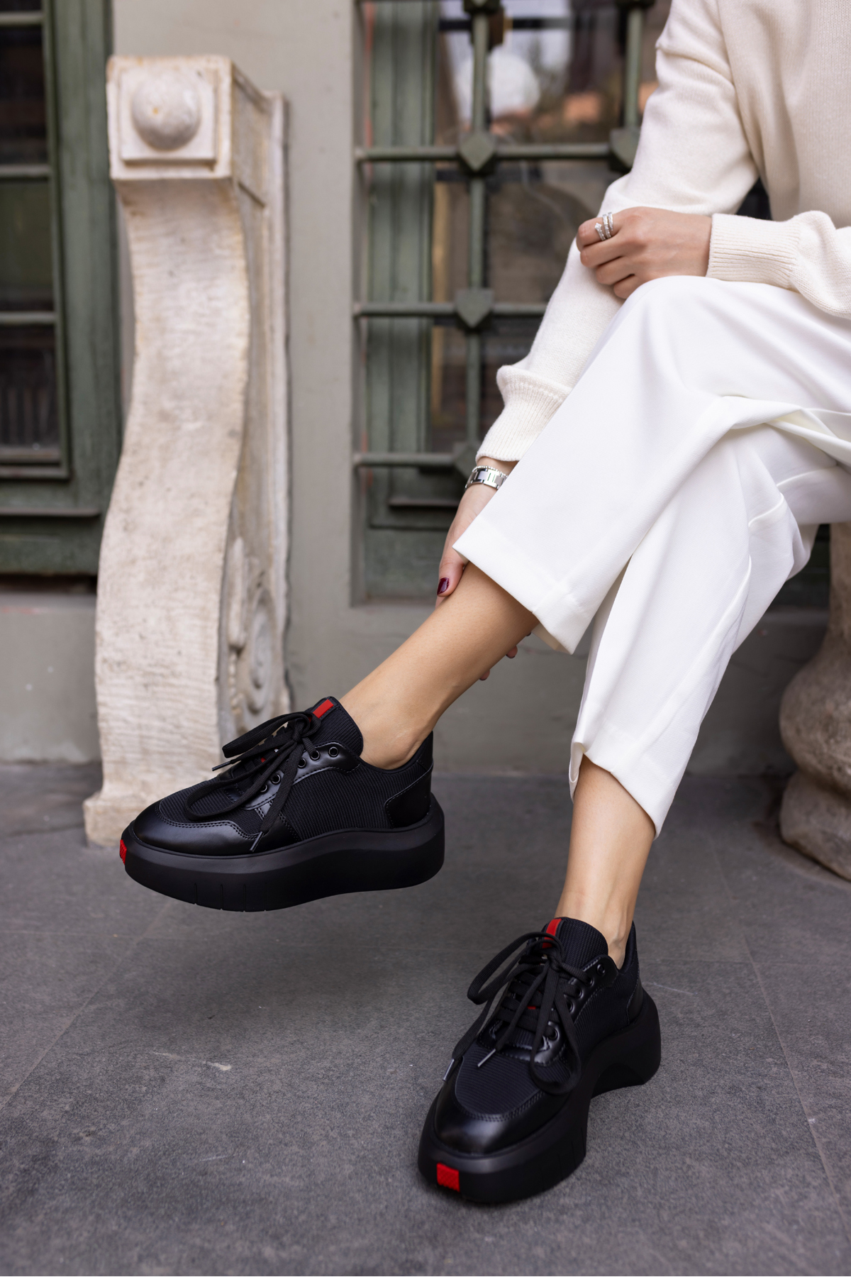 BUMMER KADİN SİYAH CİLT 5 CM TOPUK BOYU SNEAKER