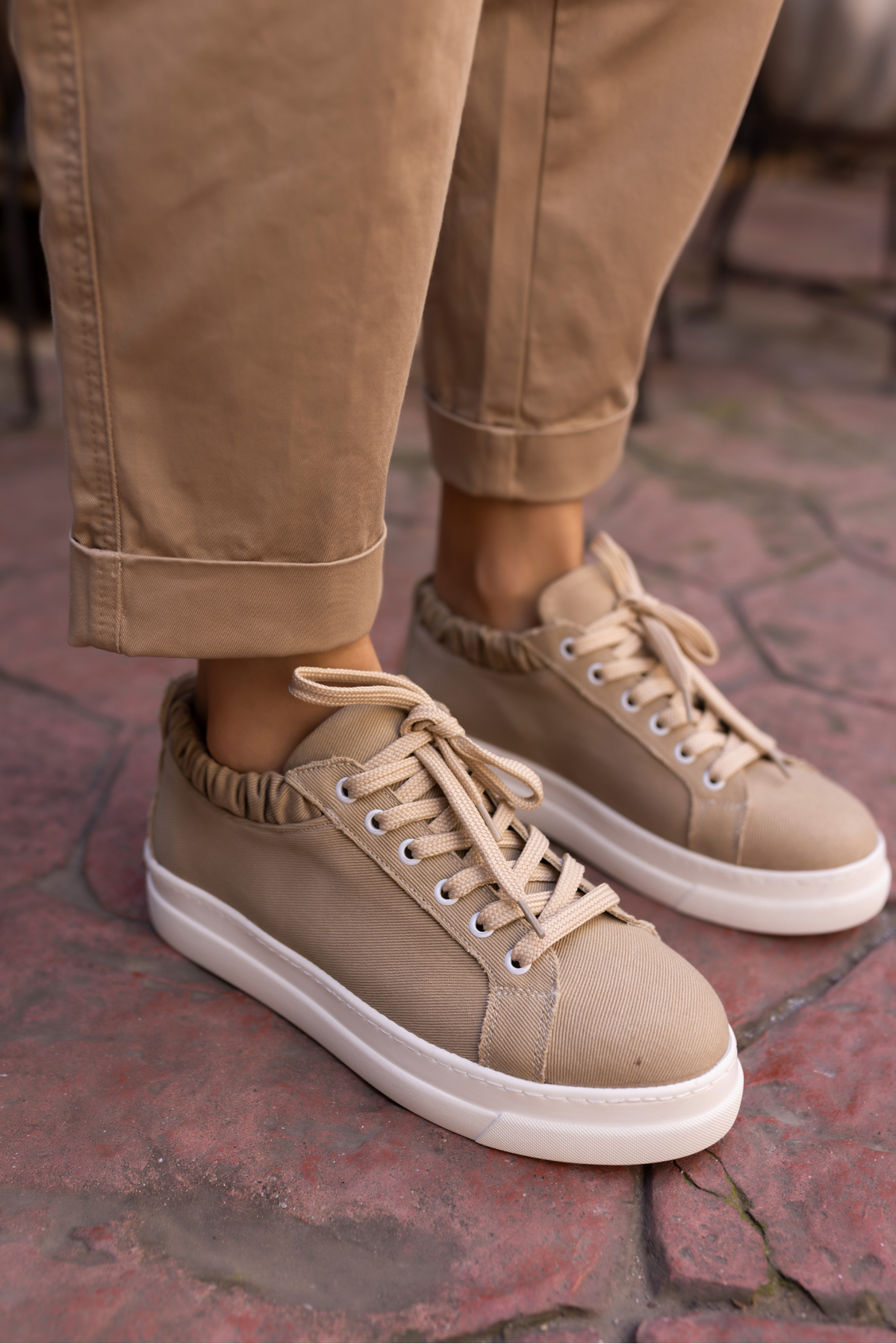 GWEN KADIN BEJ KETEN LASTIKLI SNEAKER