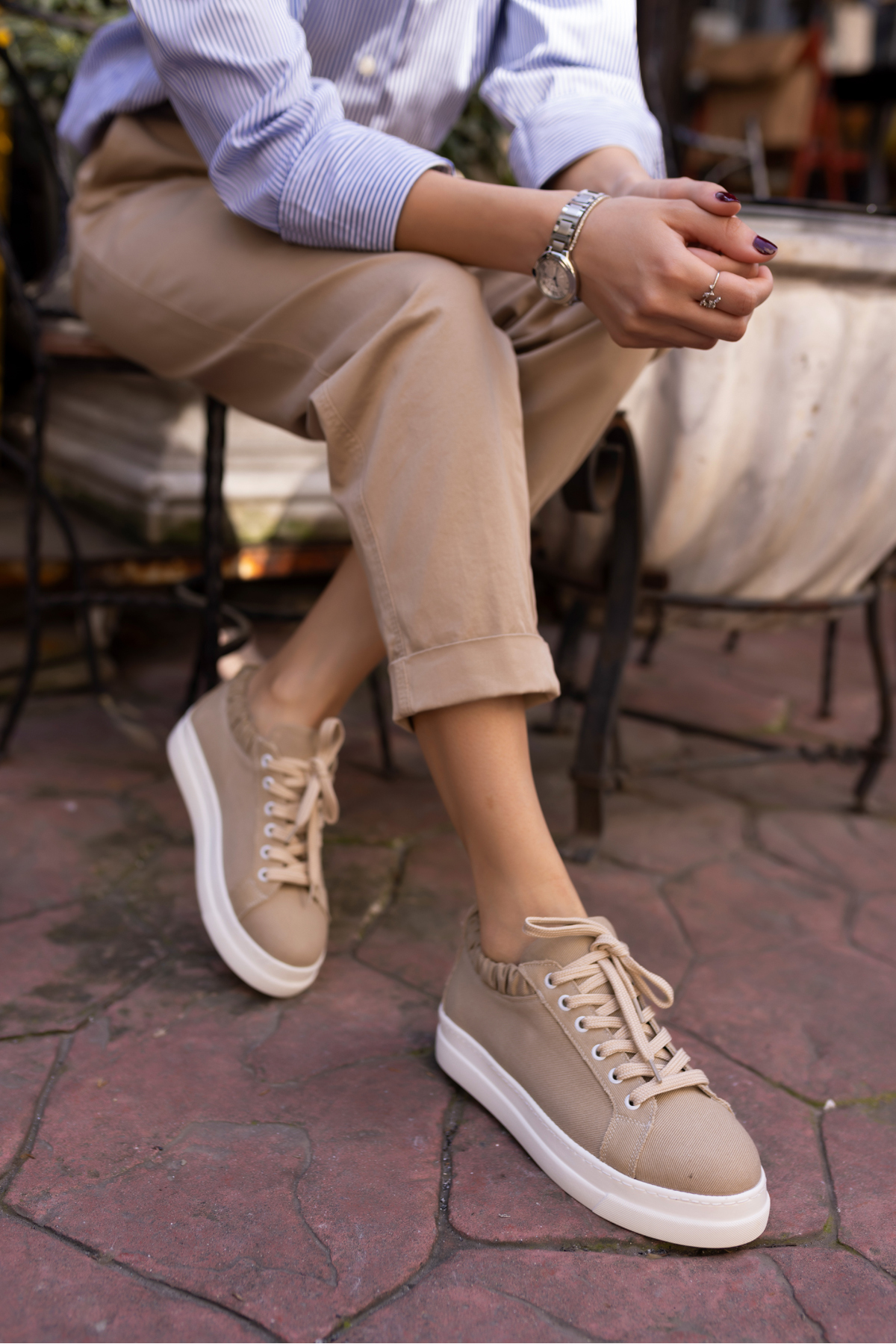 GWEN KADIN BEJ KETEN LASTIKLI SNEAKER