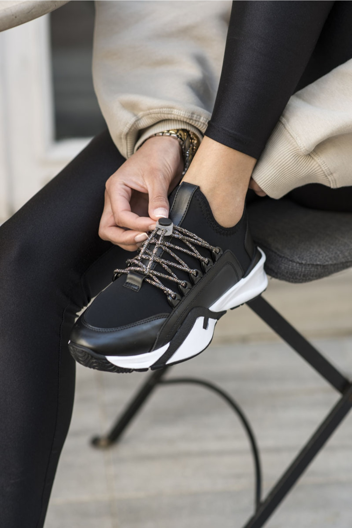 Salva Kadın Siyah Scuba Kumaş Taş Detay Sneaker