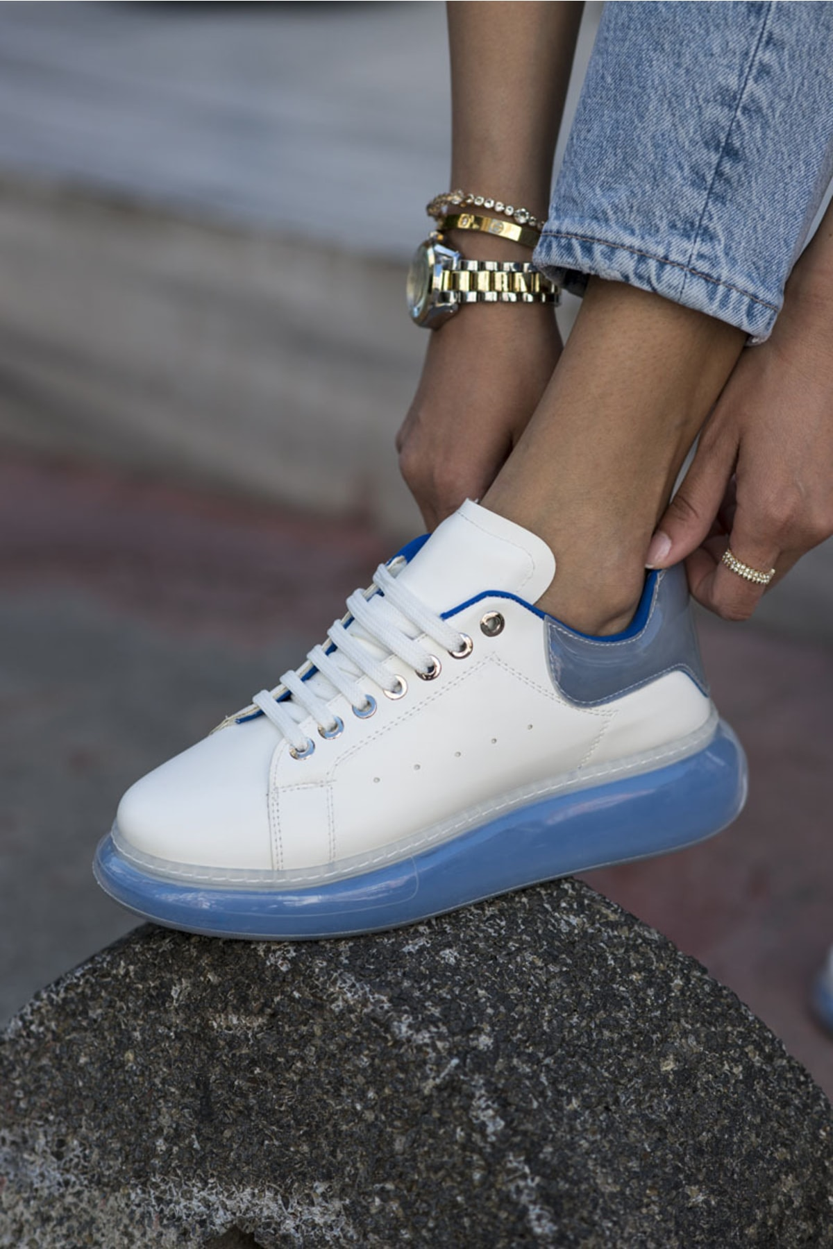 Tonny Kadın Beyaz Mavi Aır Taban Sneaker