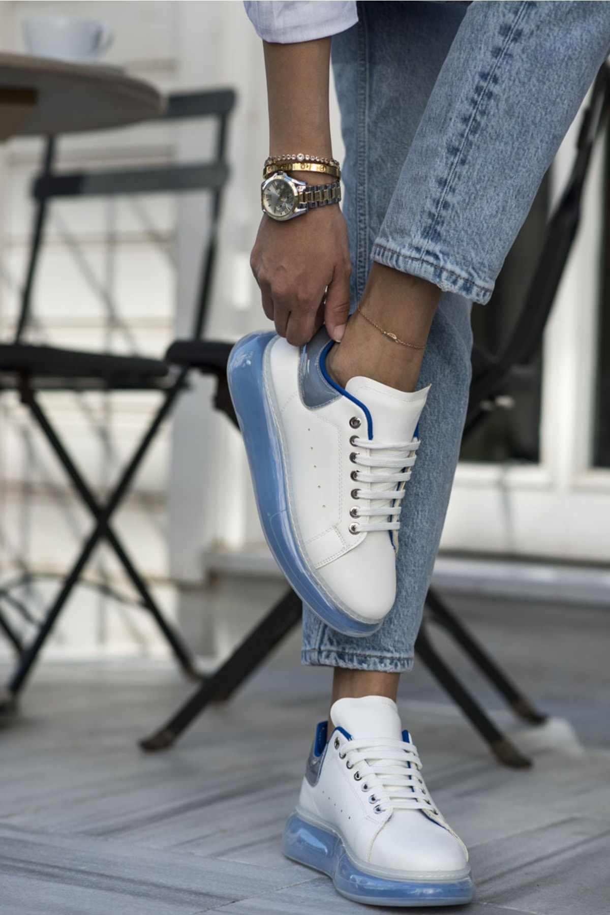 Tonny Kadın Beyaz Mavi Aır Taban Sneaker