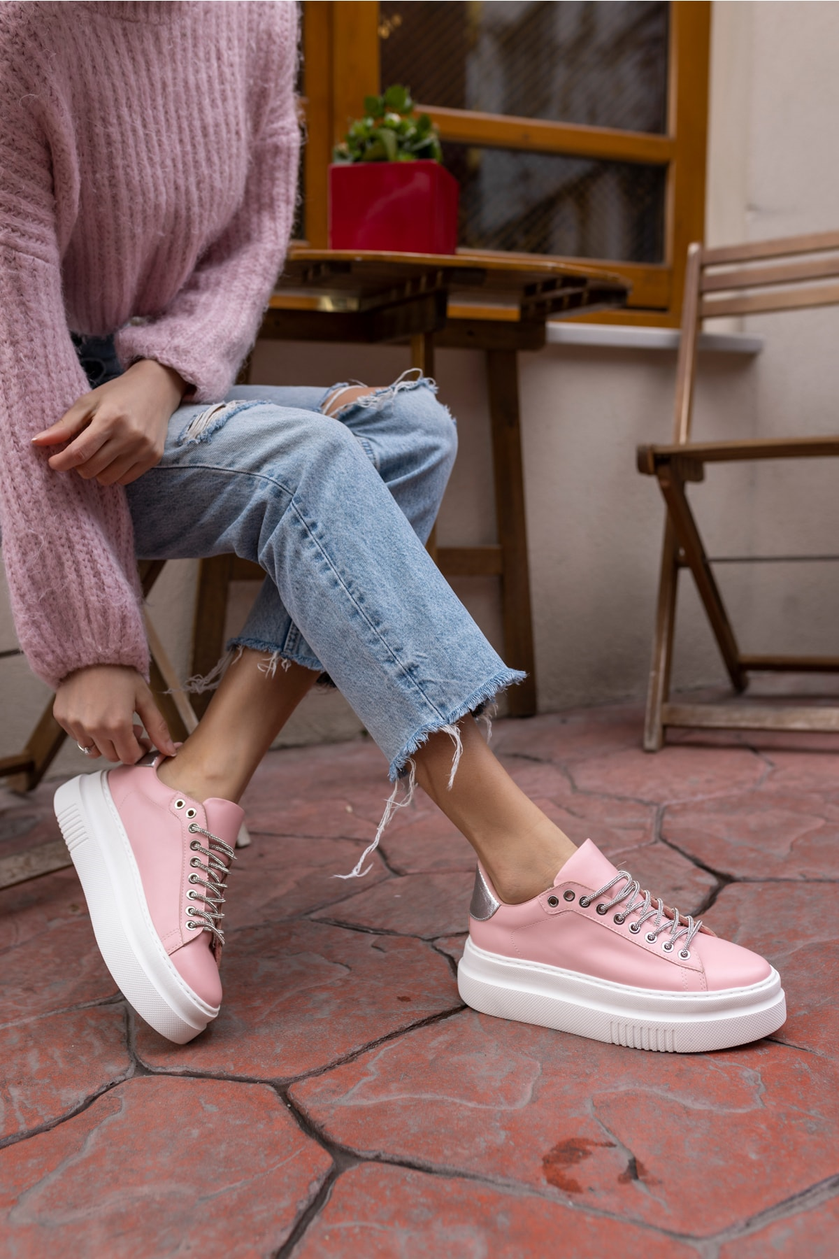 Ojjo Kadın Su Yeşili Taş Detay Sneaker