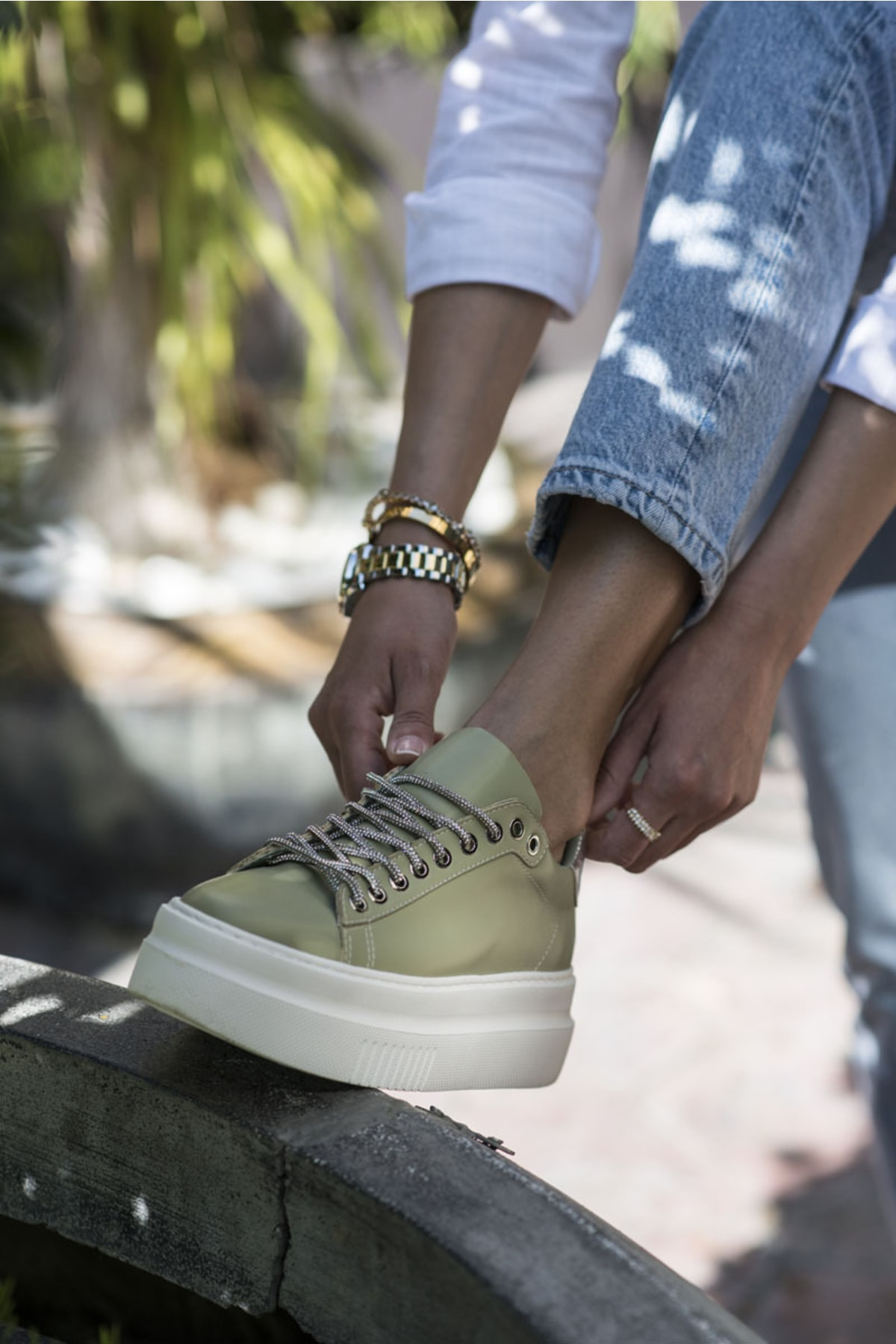 Ojjo Kadın Su Yeşili Taş Detay Sneaker