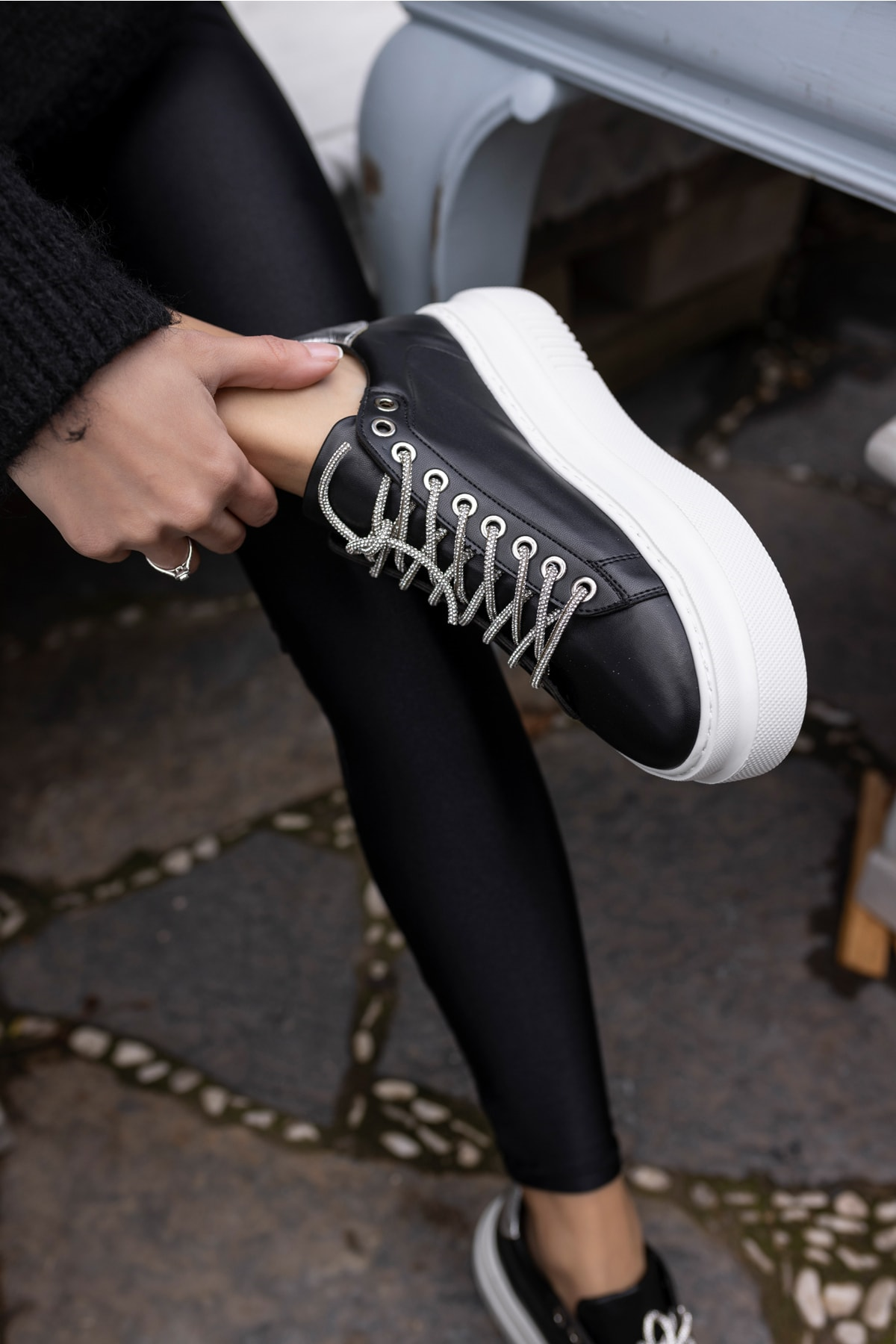 Ojjo Kadın Su Yeşili Taş Detay Sneaker