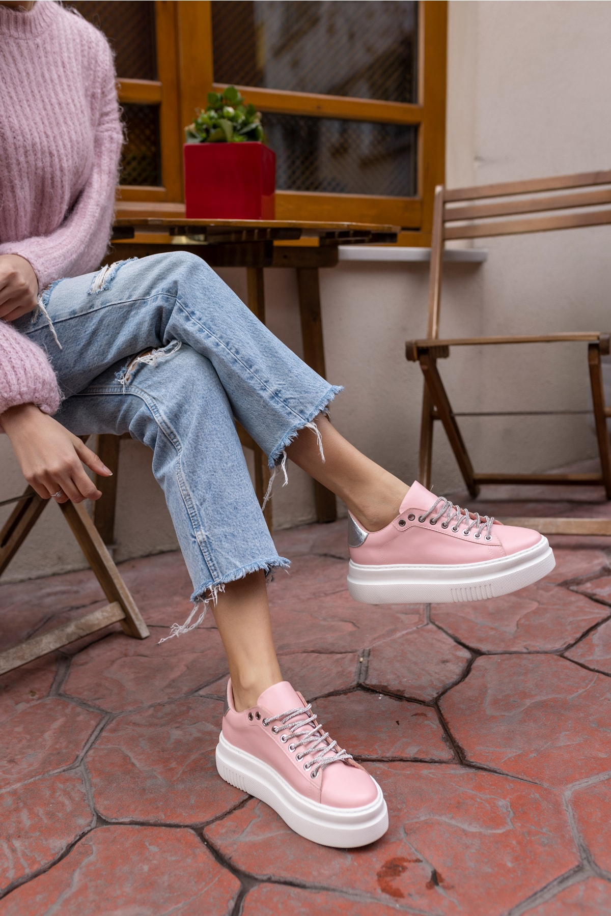 Ojjo Kadın Su Yeşili Taş Detay Sneaker