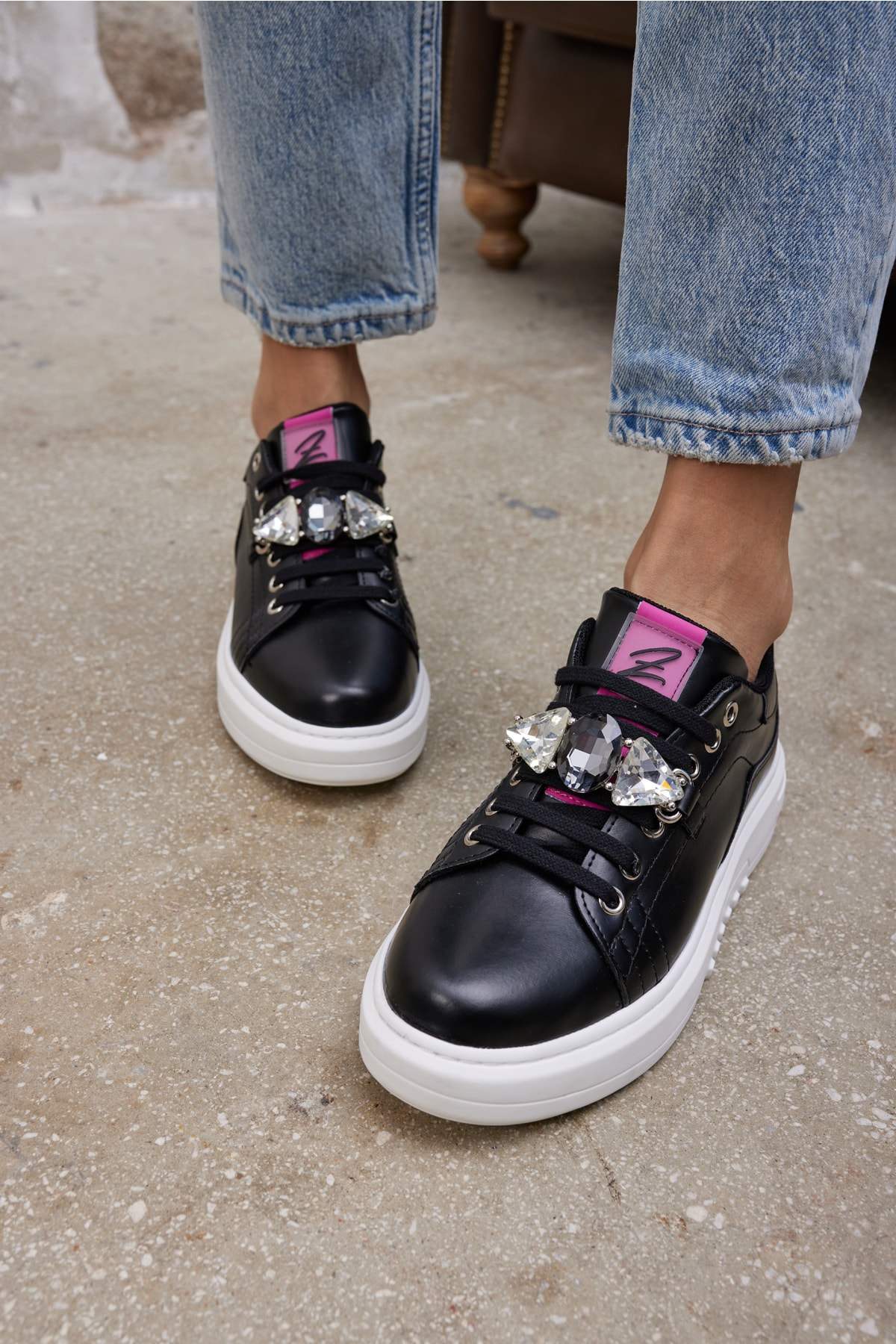 Jutta Kadın Siyah Taş Detay Sneaker