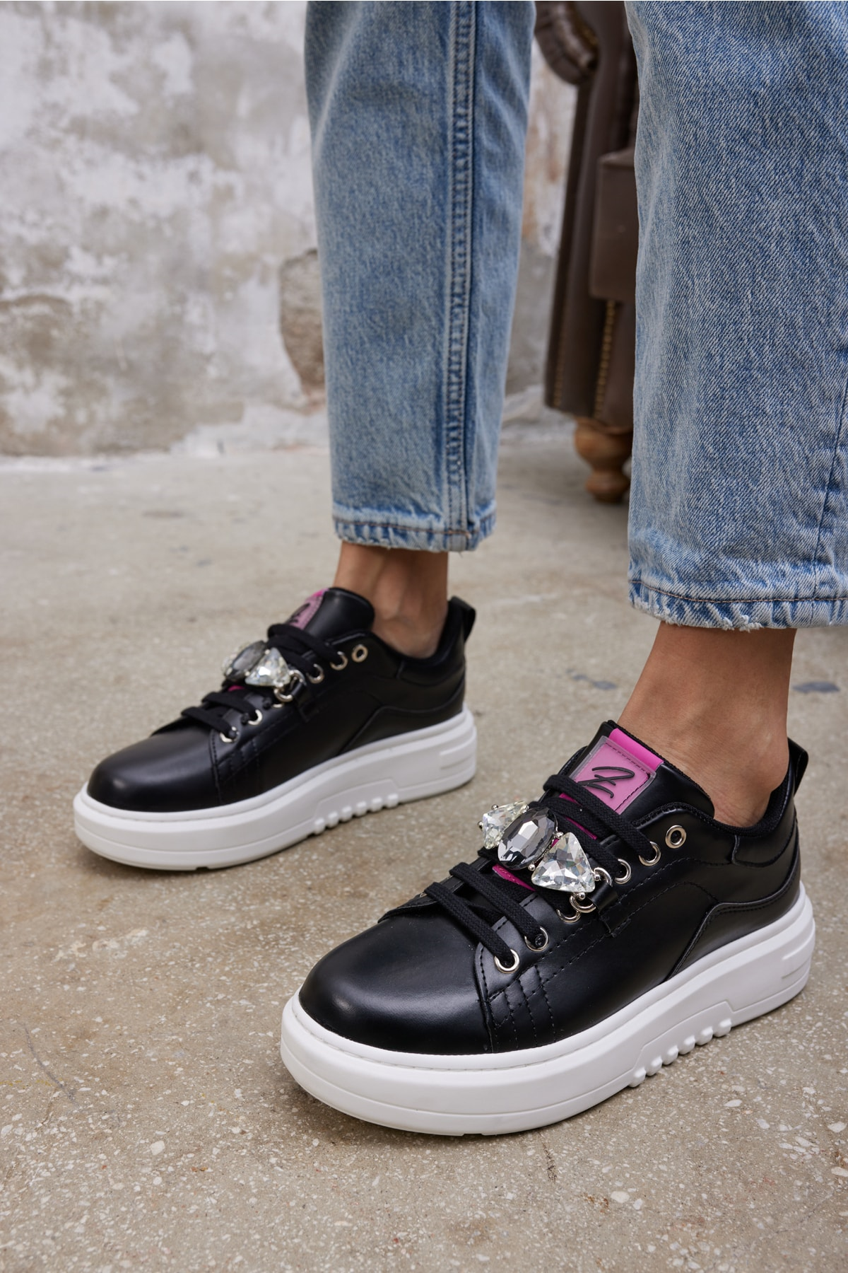 Jutta Kadın Siyah Taş Detay Sneaker