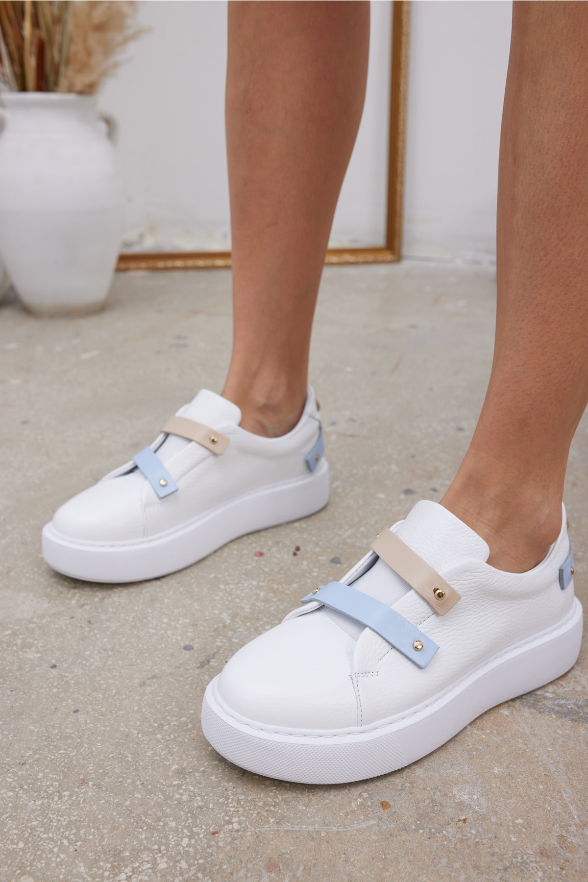 Milica Kadın Beyaz Gercek Deri Sneaker