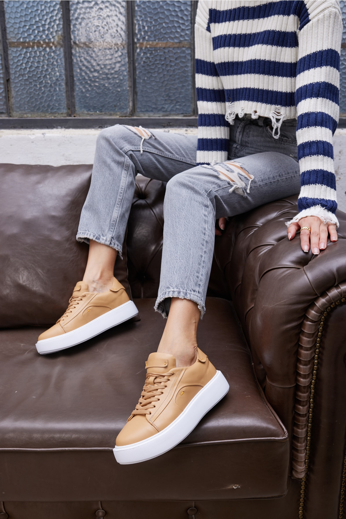 Janiska Kadın Siyah Gercek Deri Eva Taban Sneaker