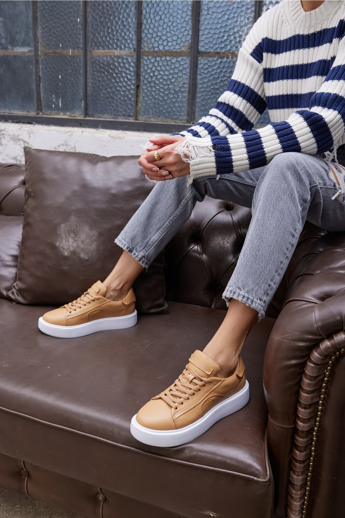 Janiska Kadın Siyah Gercek Deri Eva Taban Sneaker