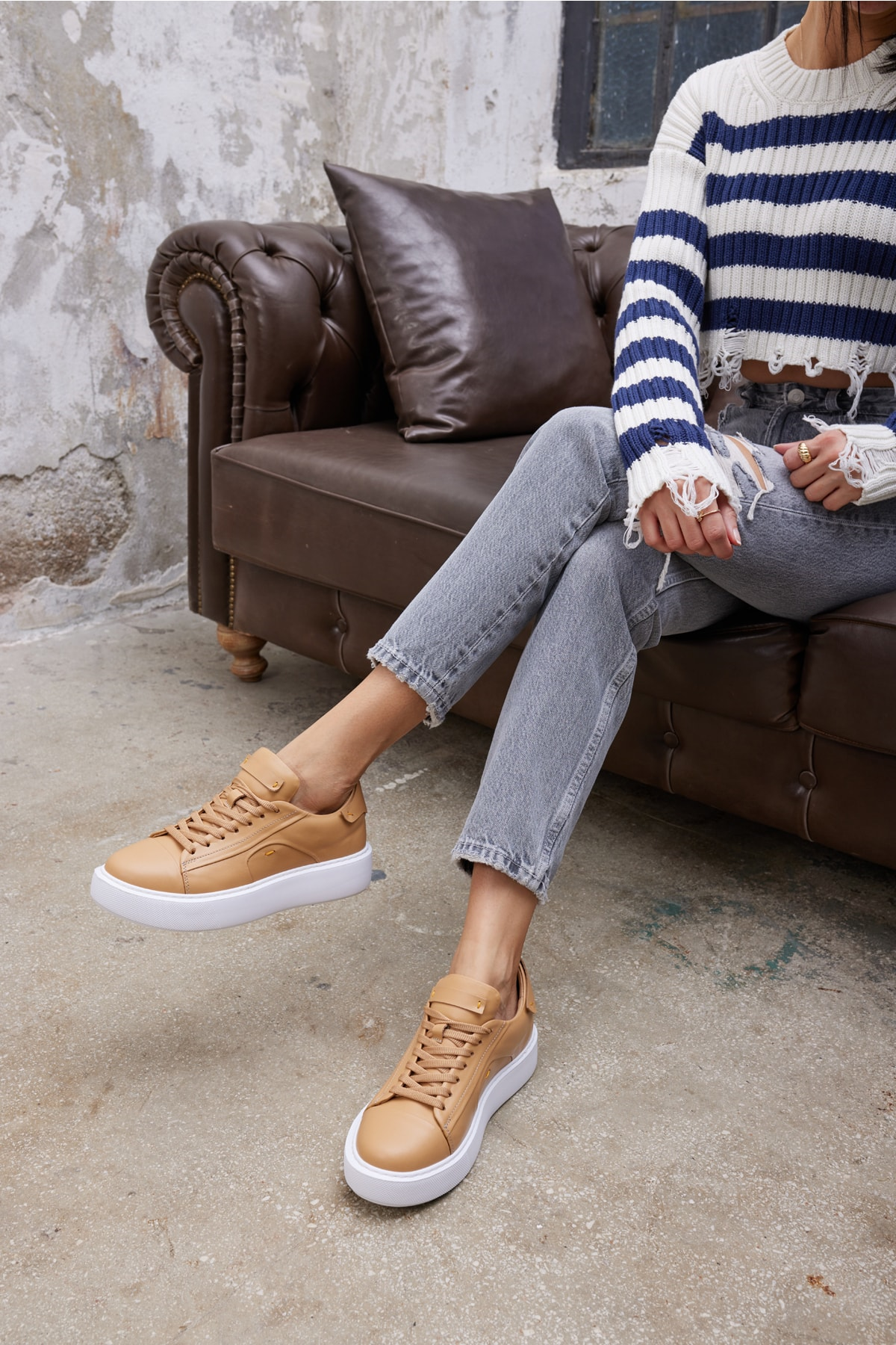 Janiska Kadın Siyah Gercek Deri Eva Taban Sneaker