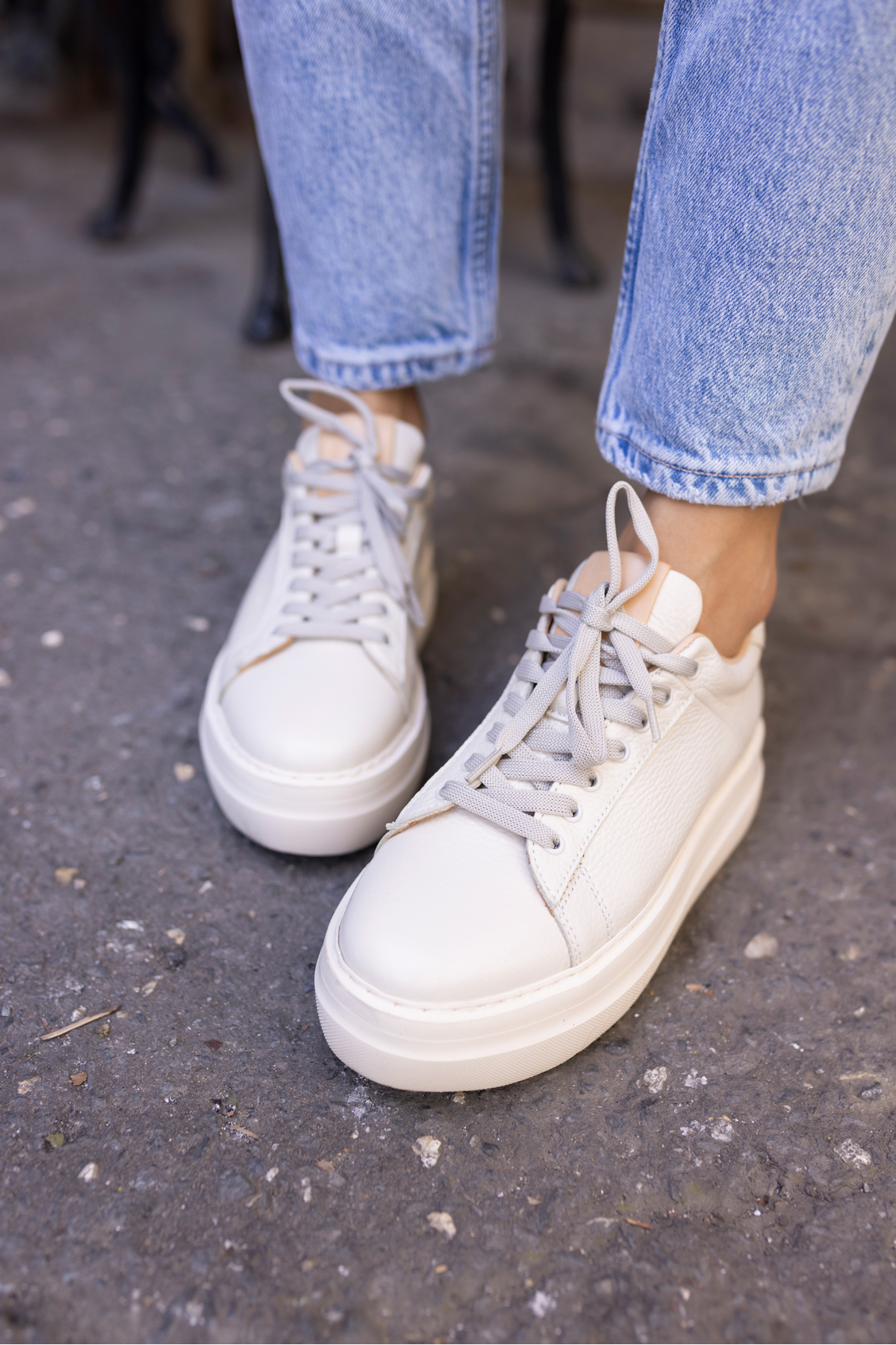 ROLD KADIN BEJ GERCEK DERİ SNEAKER