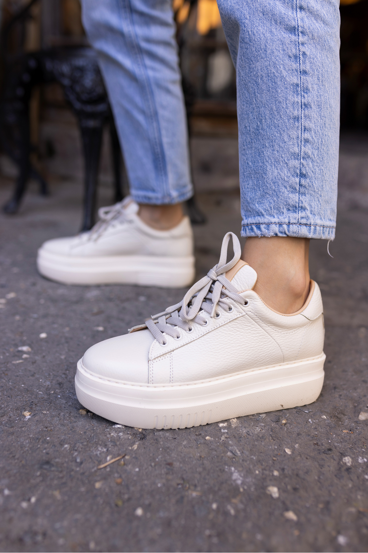 ROLD KADIN BEJ GERCEK DERİ SNEAKER