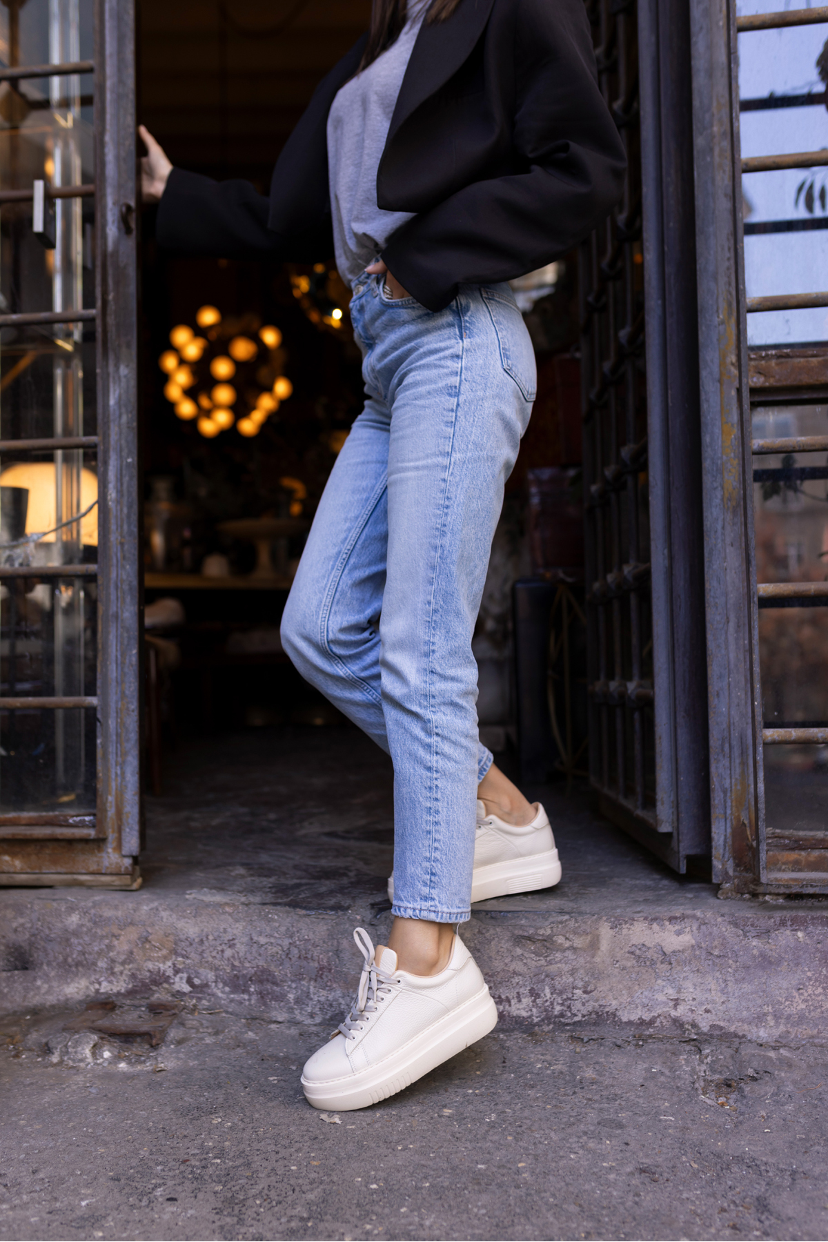 ROLD KADIN BEJ GERCEK DERİ SNEAKER