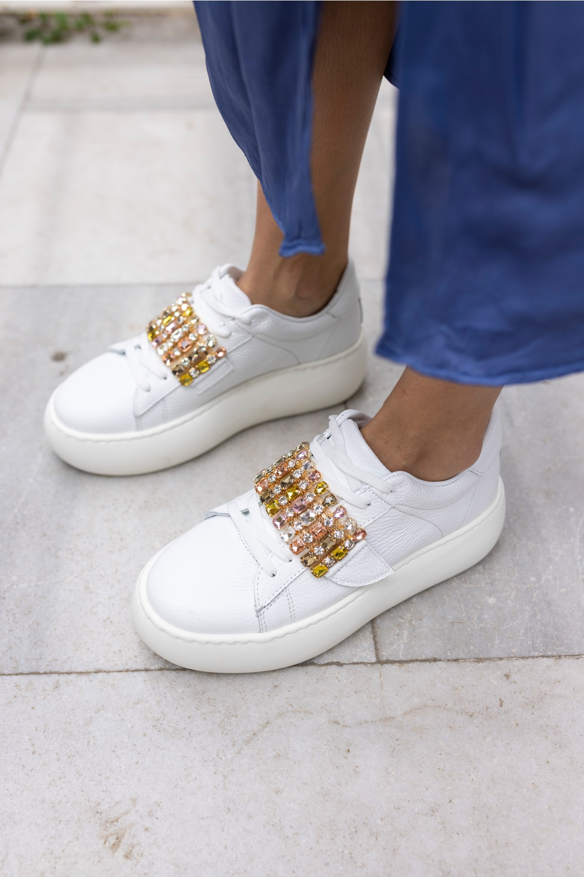 Ellya Kadın Siyah Gercek Deri Taş Detay Eva Taban Sneaker
