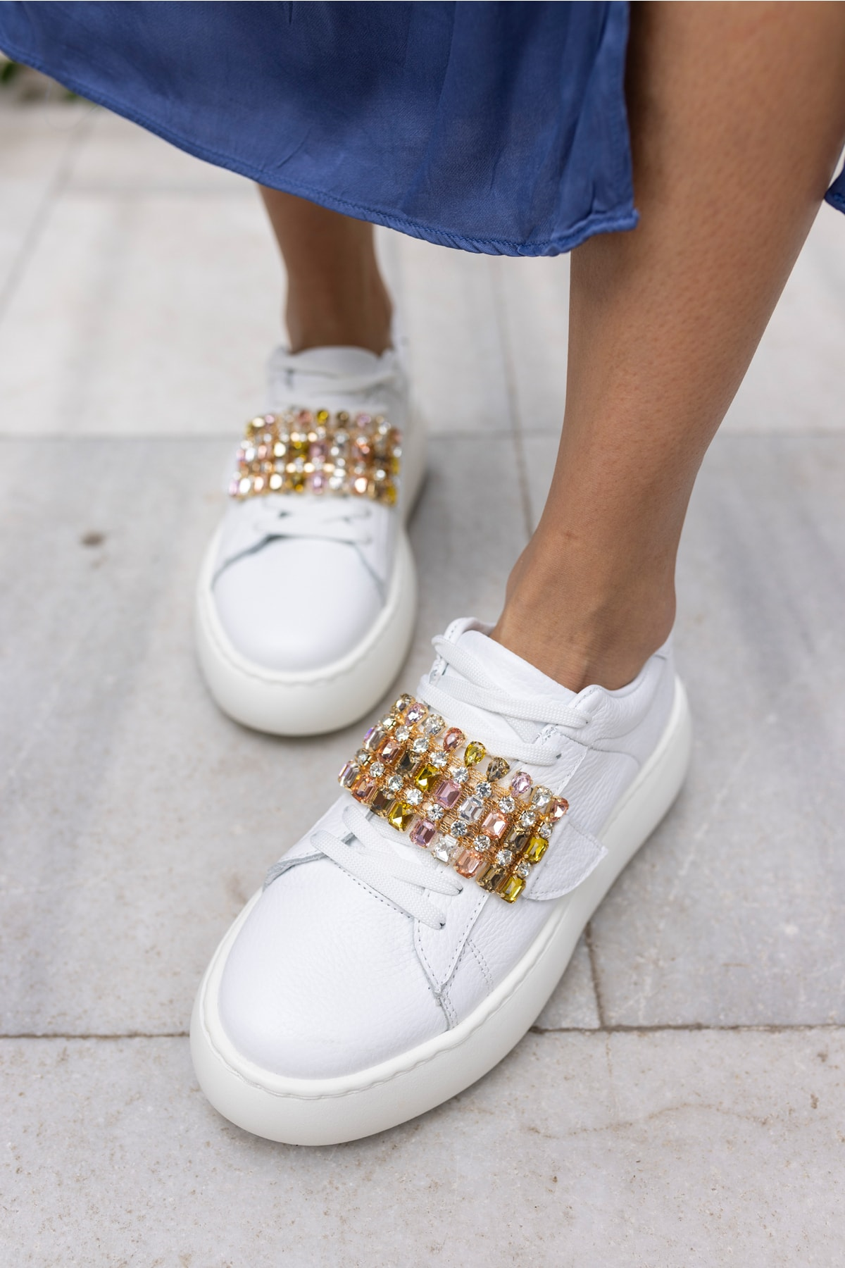 Ellya Kadın Siyah Gercek Deri Taş Detay Eva Taban Sneaker