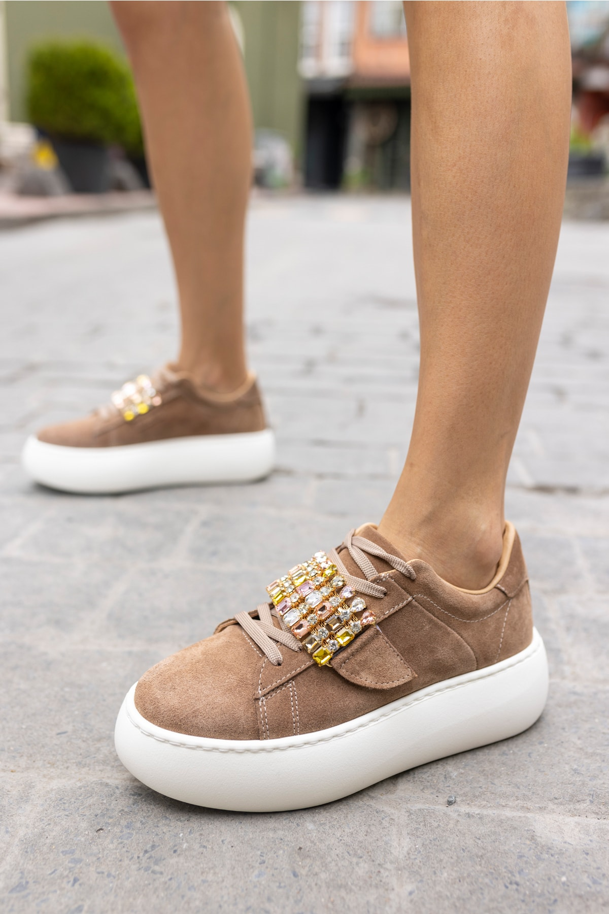 Ellya Kadın Siyah Gercek Deri Taş Detay Eva Taban Sneaker
