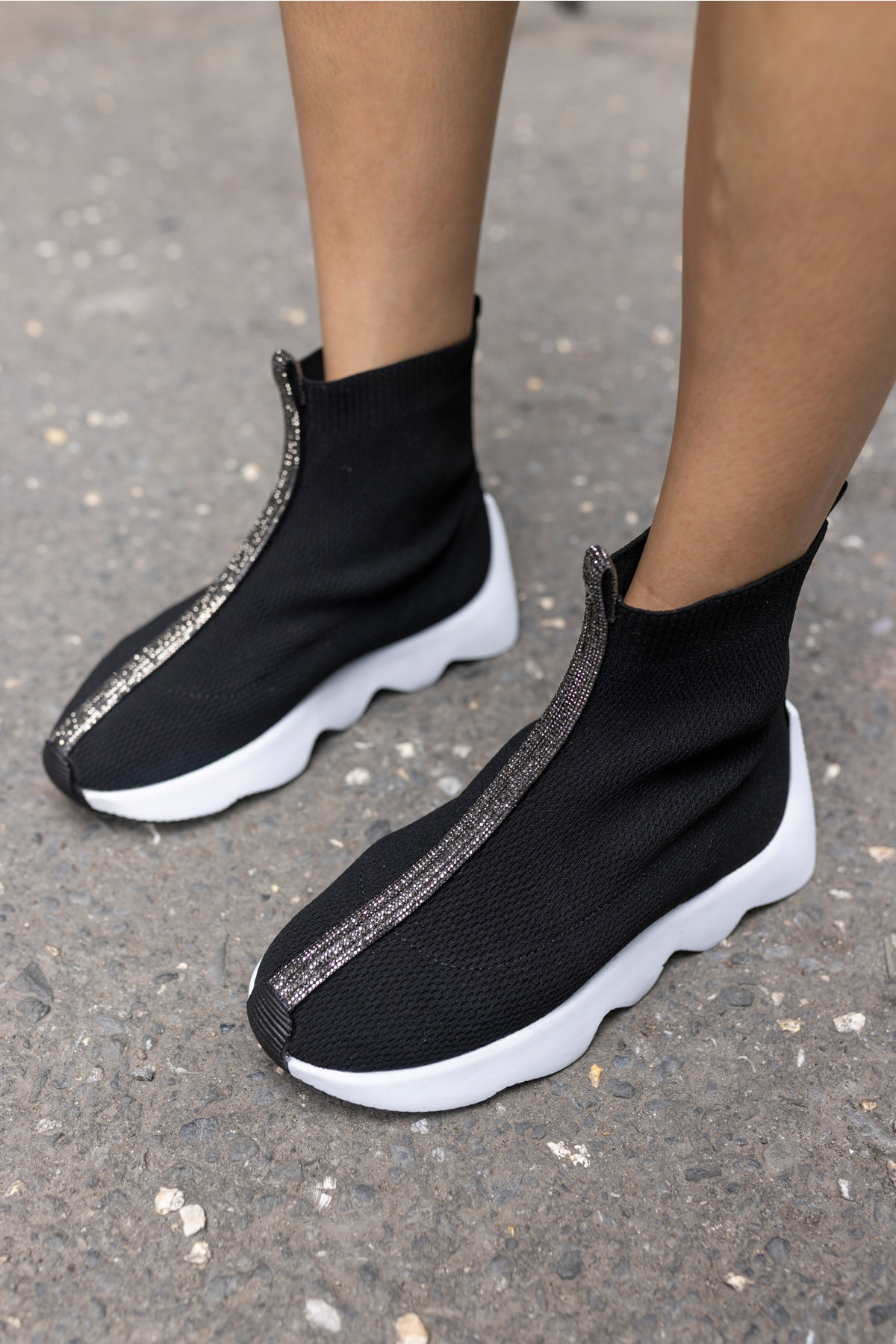 Tuay Kadın Bej Taşli Trıko Sneaker