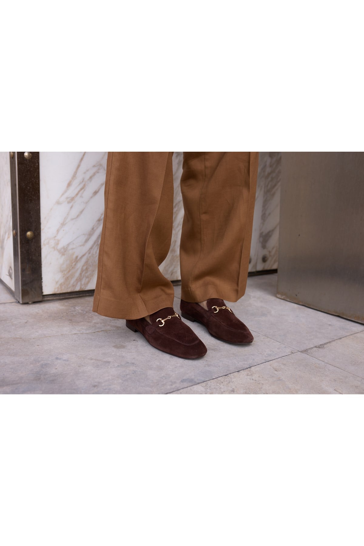 GEOLA KADİN KAHVE GERCEK DERİ SÜET LOAFER AYAKKABİ