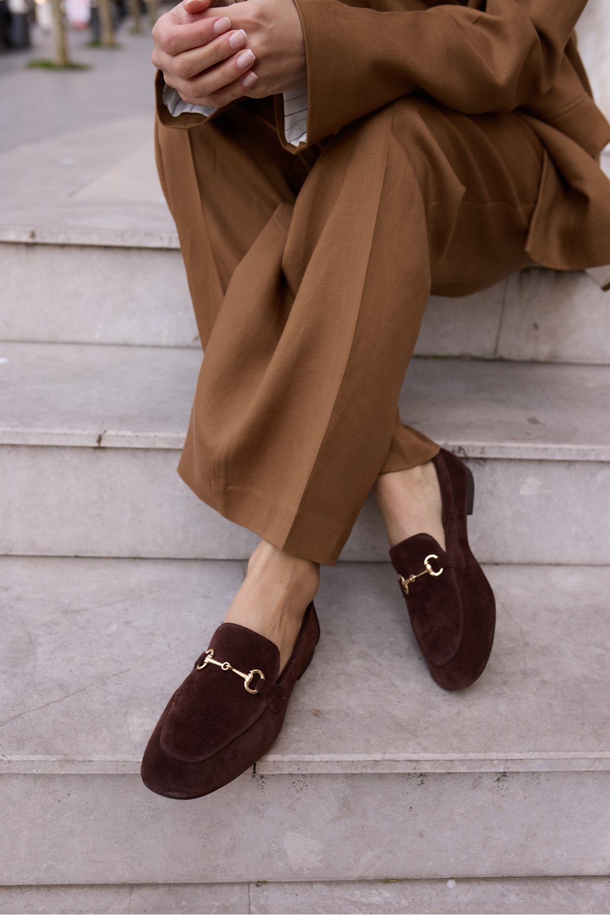 GEOLA KADİN KAHVE GERCEK DERİ SÜET LOAFER AYAKKABİ