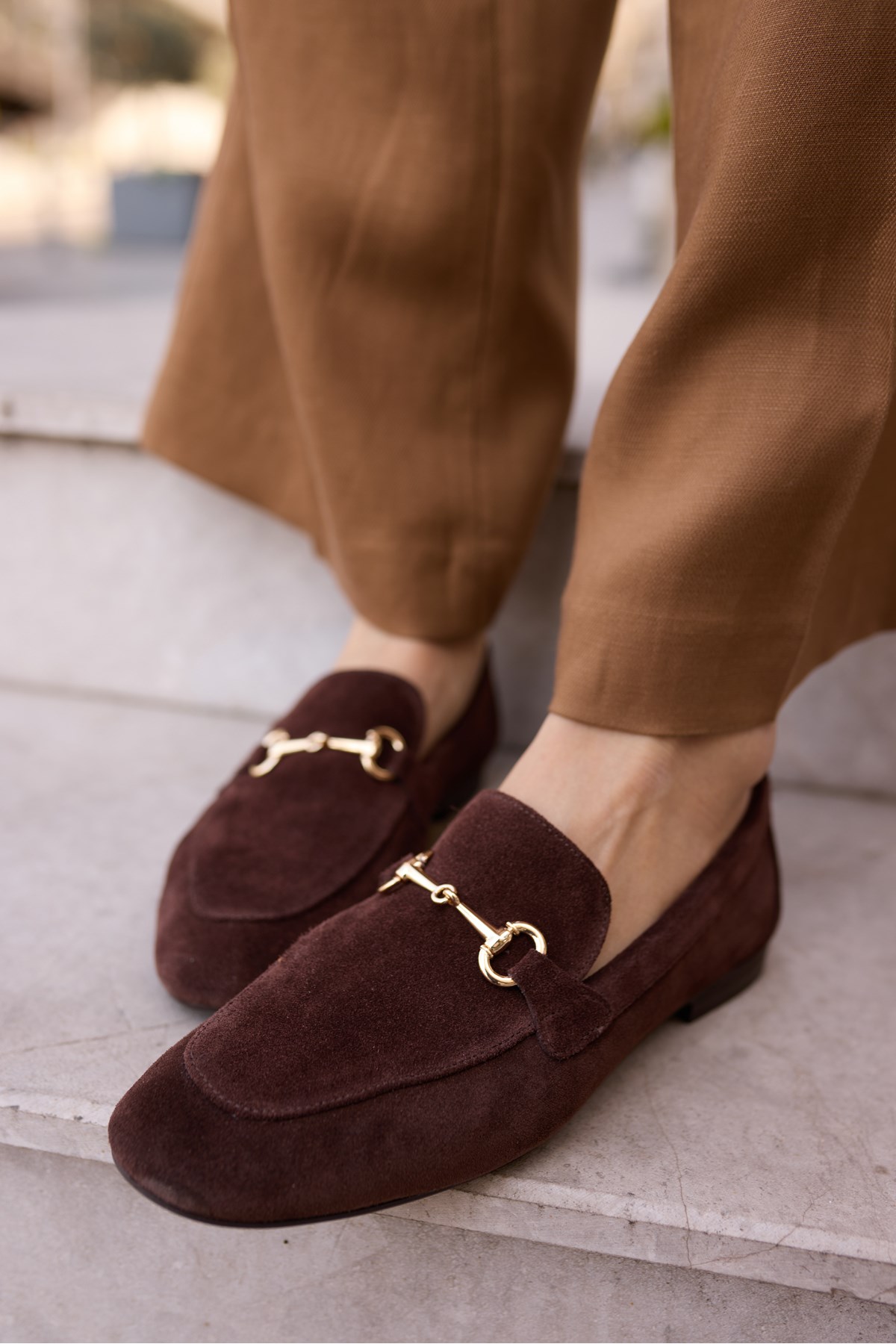 GEOLA KADİN KAHVE GERCEK DERİ SÜET LOAFER AYAKKABİ