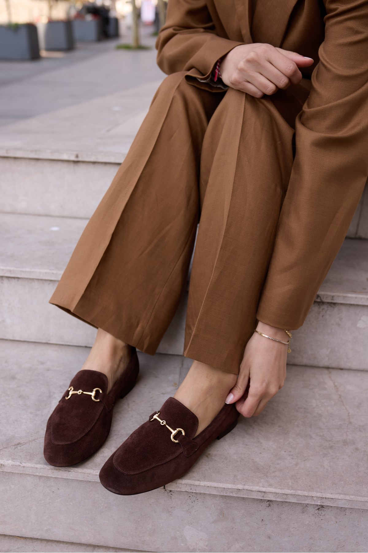 GEOLA KADİN KAHVE GERCEK DERİ SÜET LOAFER AYAKKABİ