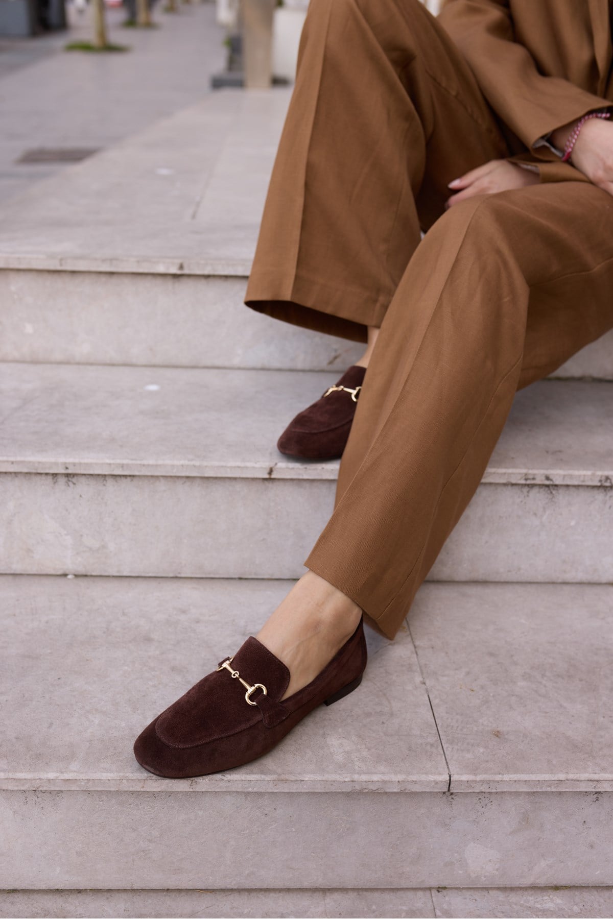 GEOLA KADİN KAHVE GERCEK DERİ SÜET LOAFER AYAKKABİ