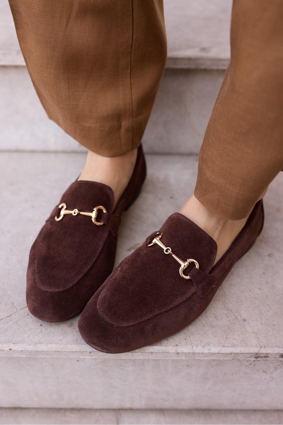 GEOLA KADİN KAHVE GERCEK DERİ SÜET LOAFER AYAKKABİ