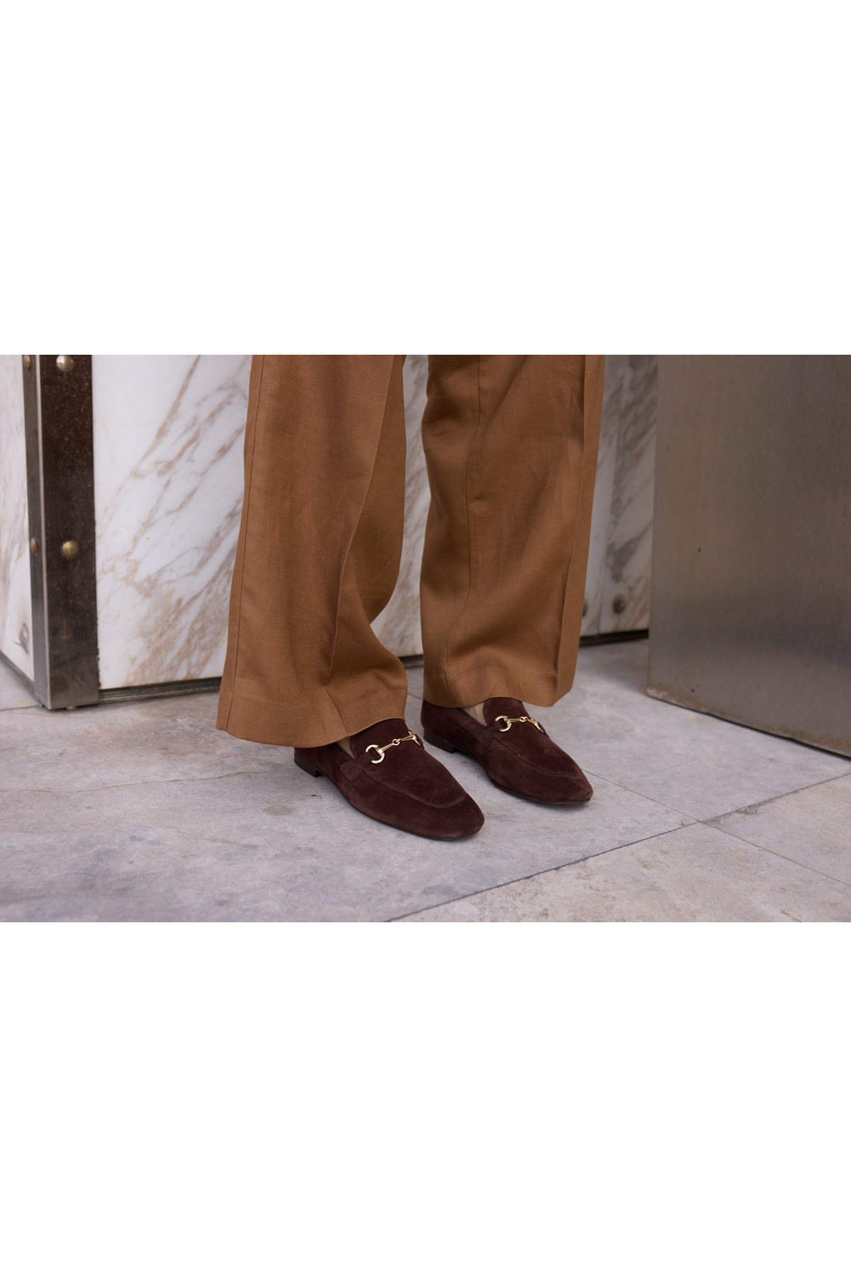 GEOLA KADİN KAHVE GERCEK DERİ SÜET LOAFER AYAKKABİ