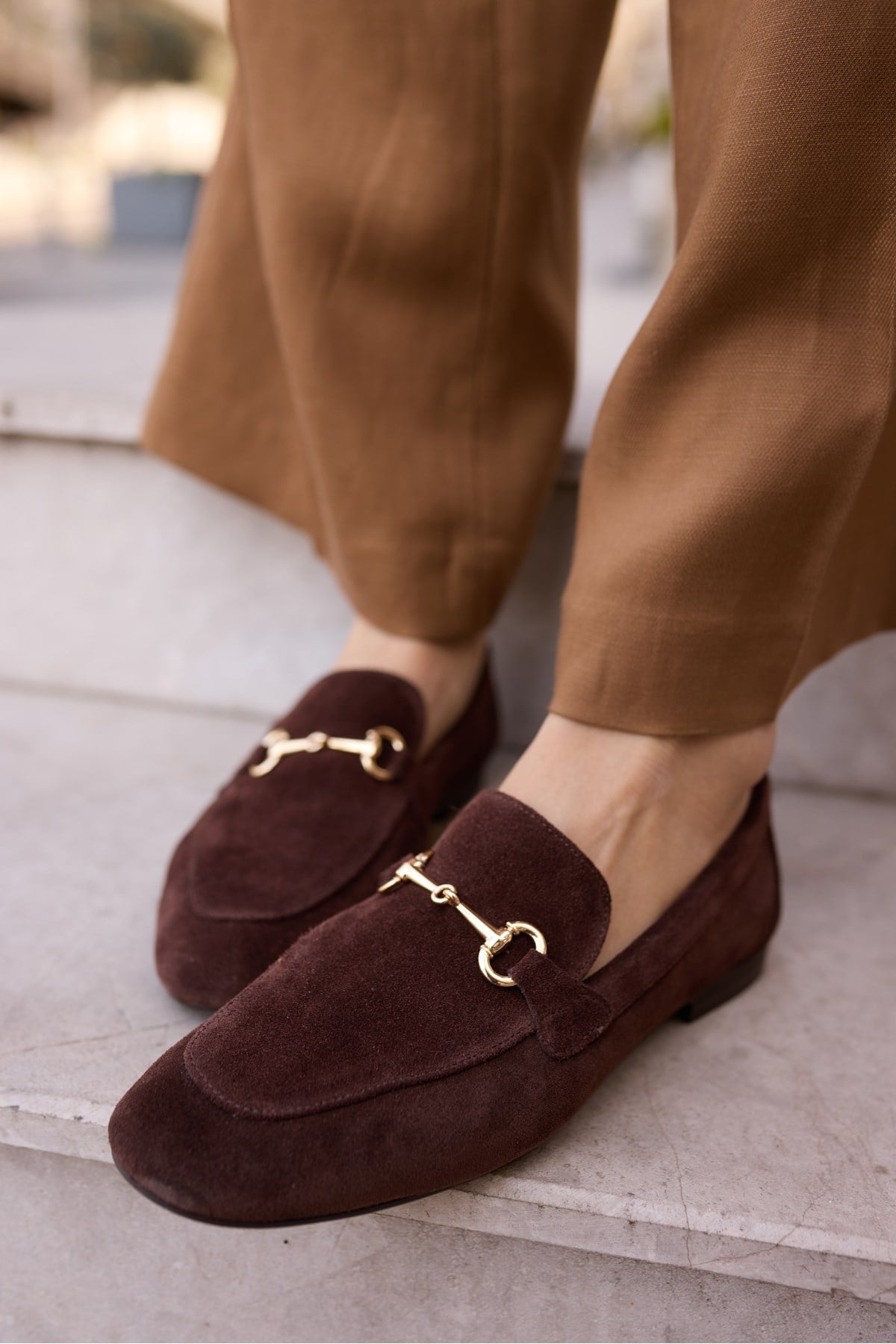 GEOLA KADİN KAHVE GERCEK DERİ SÜET LOAFER AYAKKABİ
