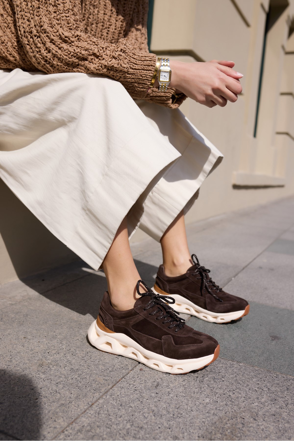 LESTİRO KADİN KAHVE GERCEK DERİ SUET ÖZEL SNEAKER TABAN