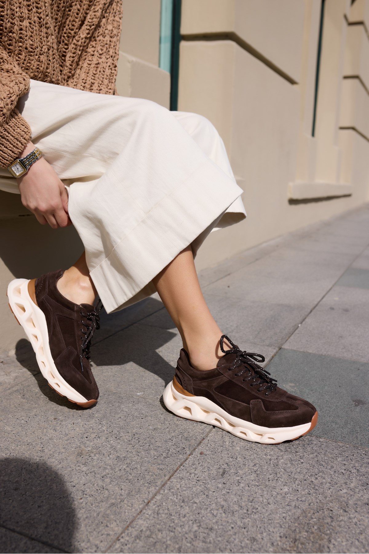 LESTİRO KADİN KAHVE GERCEK DERİ SUET ÖZEL SNEAKER TABAN