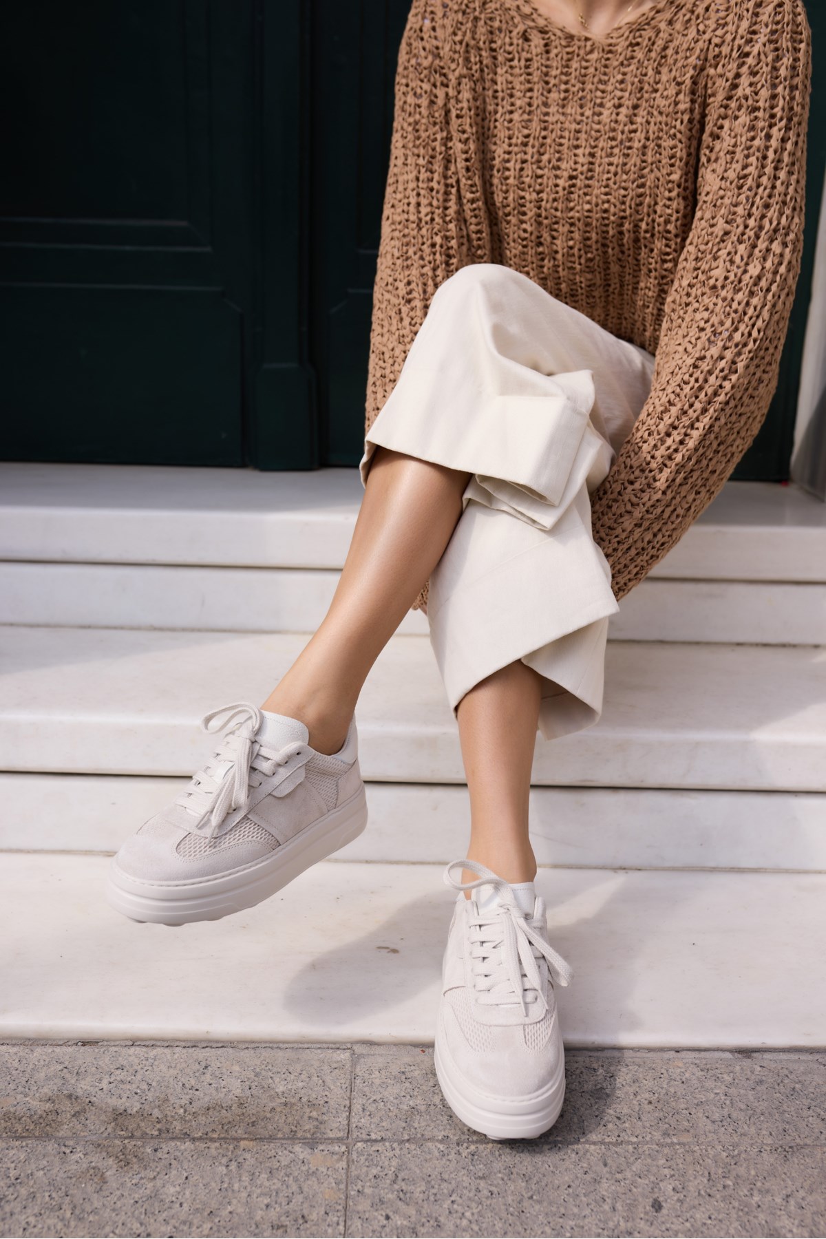LUSSARO KADİN BEJ GERCEK DERİ SUET EVA 5 CM TABAN SNEAKER