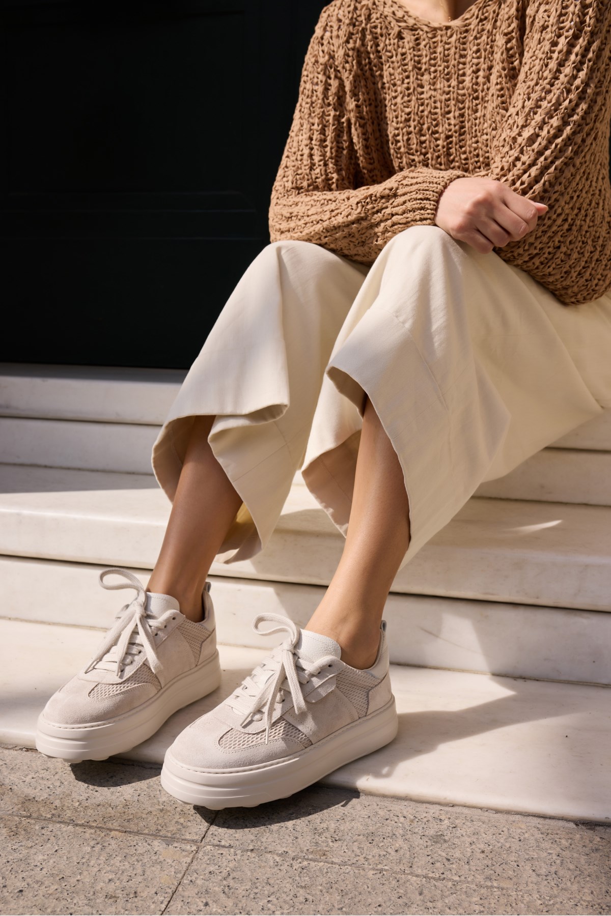 LUSSARO KADİN BEJ GERCEK DERİ SUET EVA 5 CM TABAN SNEAKER