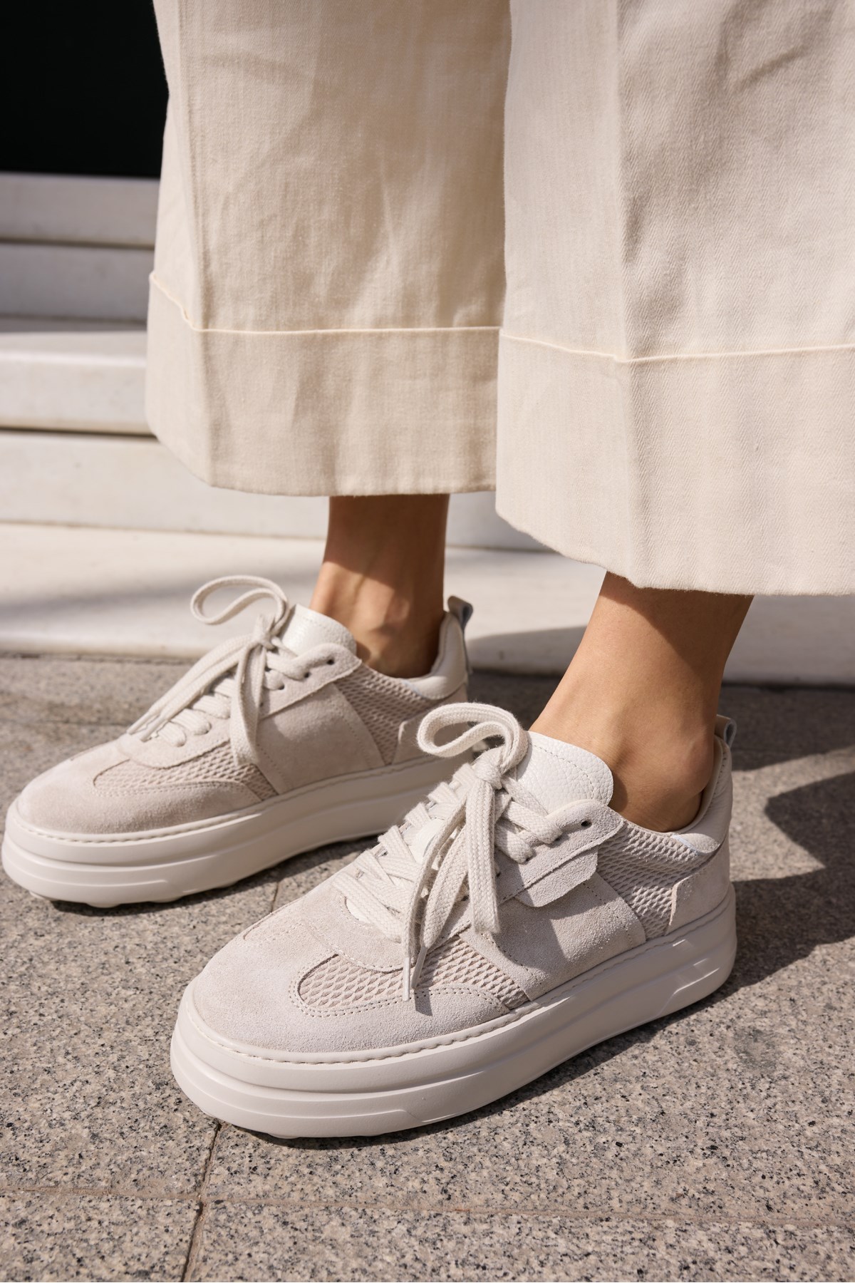 LUSSARO KADİN BEJ GERCEK DERİ SUET EVA 5 CM TABAN SNEAKER